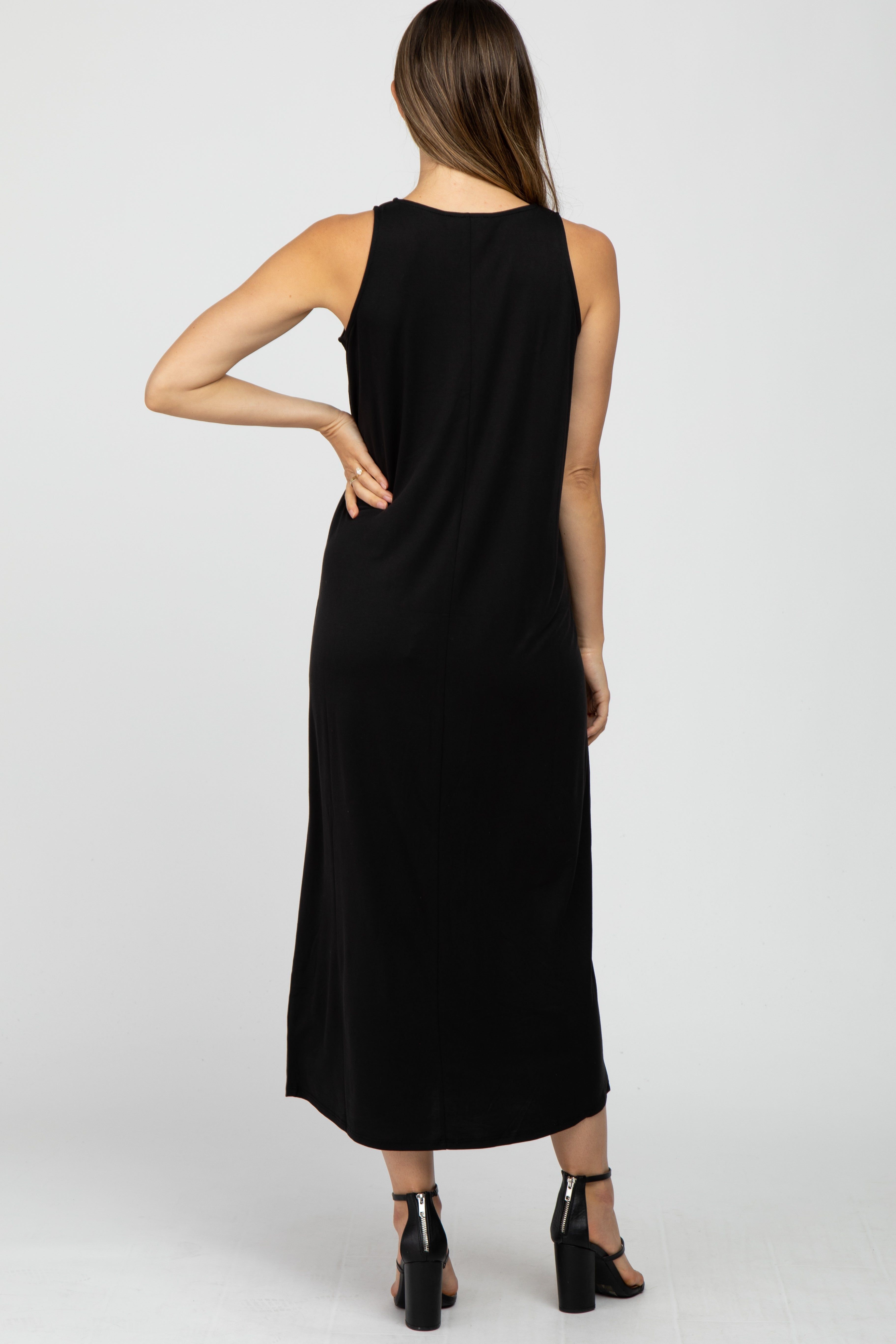 Black Solid Sleeveless Maternity Midi Dress sold by Pinkblush product image thumbnail 4
