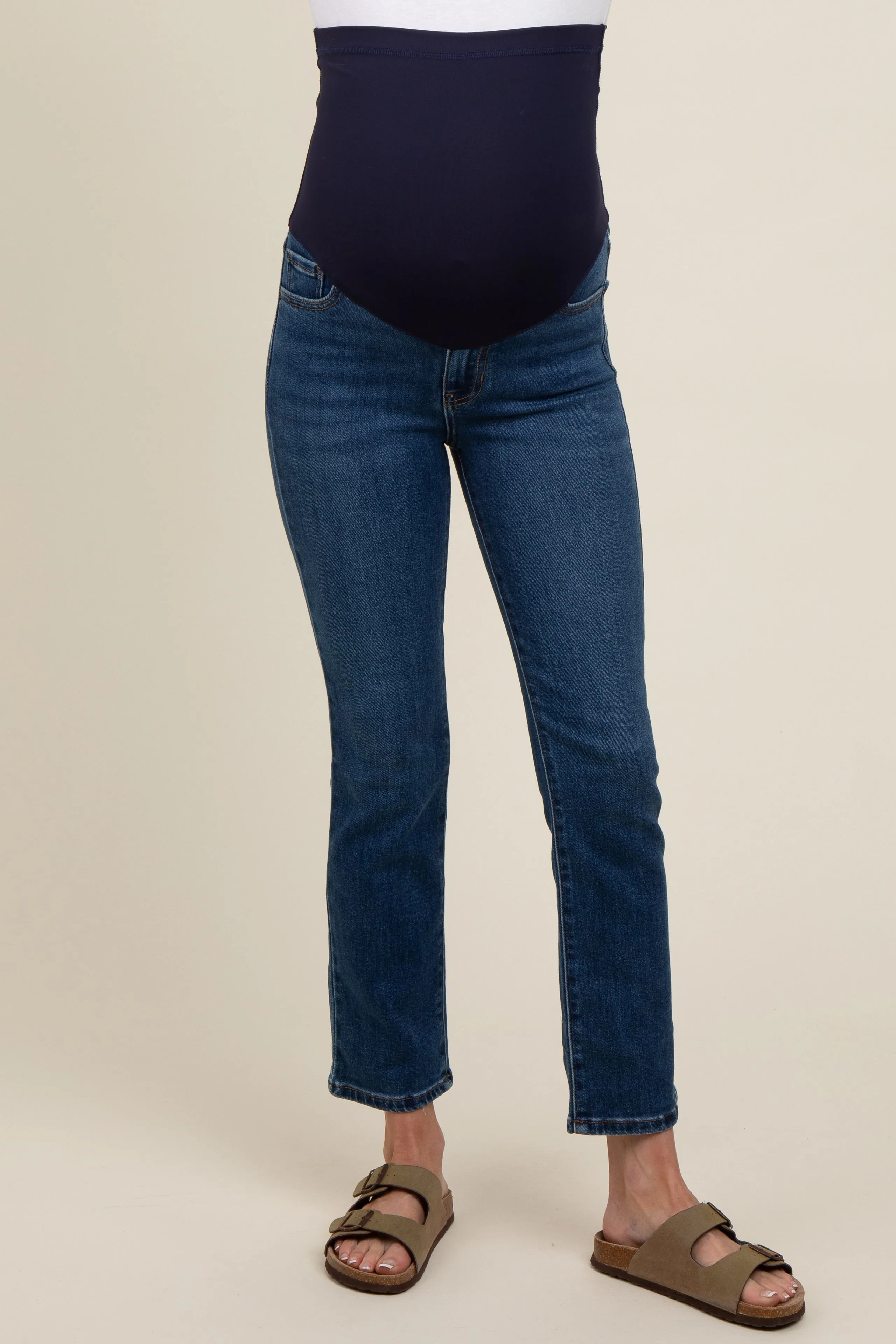 Navy Blue Slim Straight Cropped Maternity Jeans sold by Pinkblush product image thumbnail 2