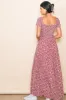 Red Floral Smocked Fitted Sleeve Side Slit Maxi Dress sold by Pinkblush