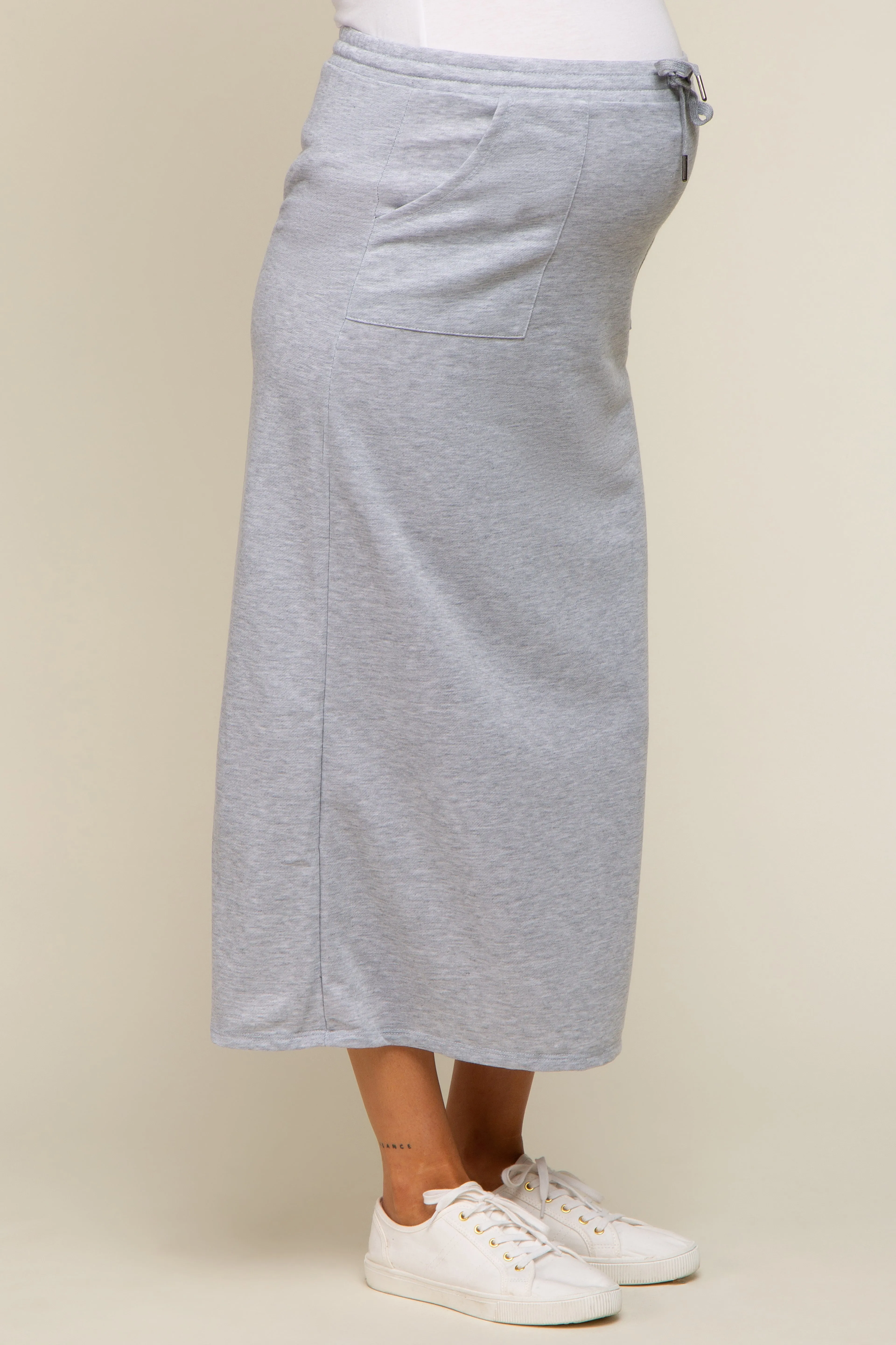 Grey Fleece Drawstring Maternity Maxi Skirt sold by Pinkblush product image thumbnail 3