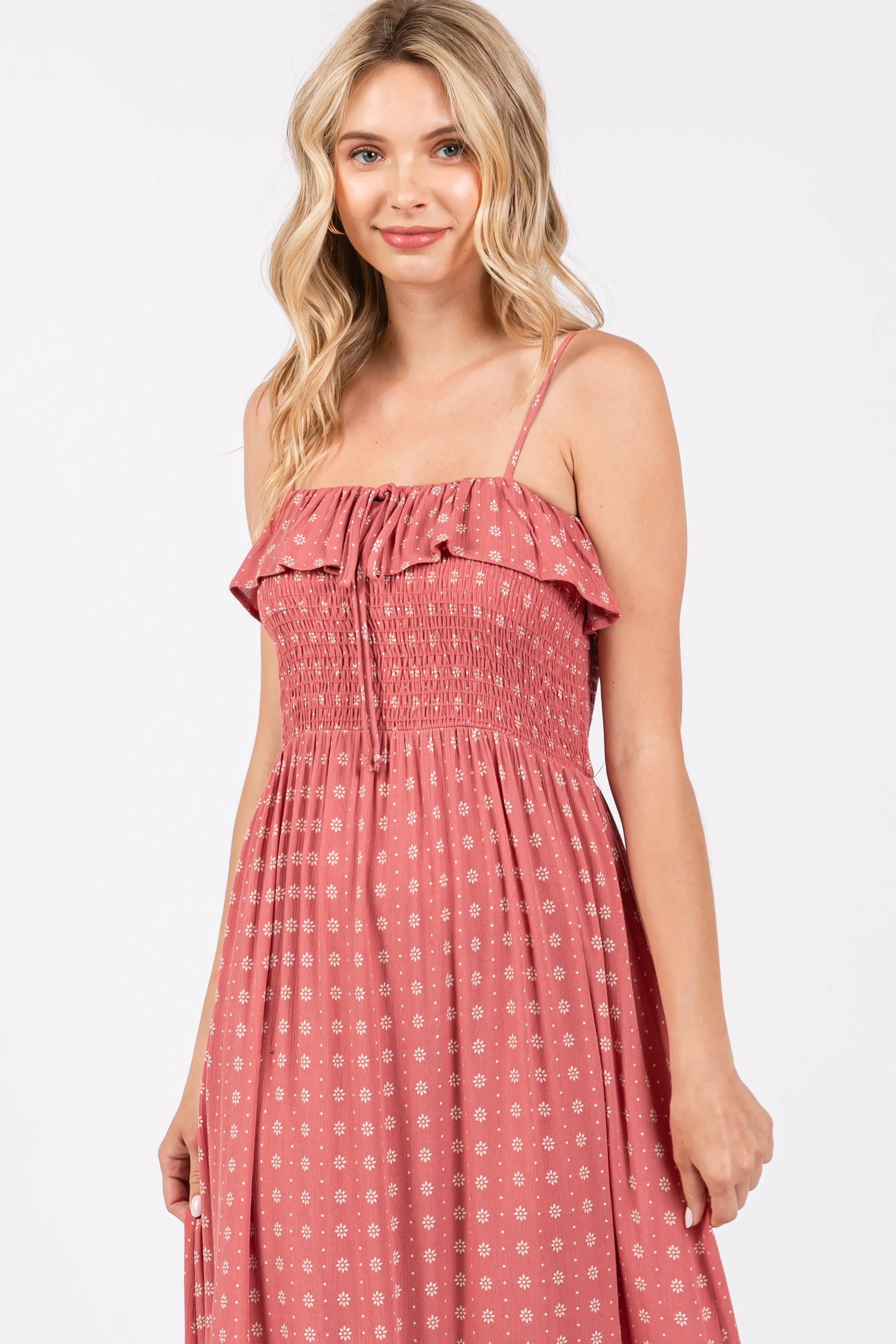 Mauve Smocked Sleeveless Floral Maxi Dress sold by Pinkblush product image thumbnail 5