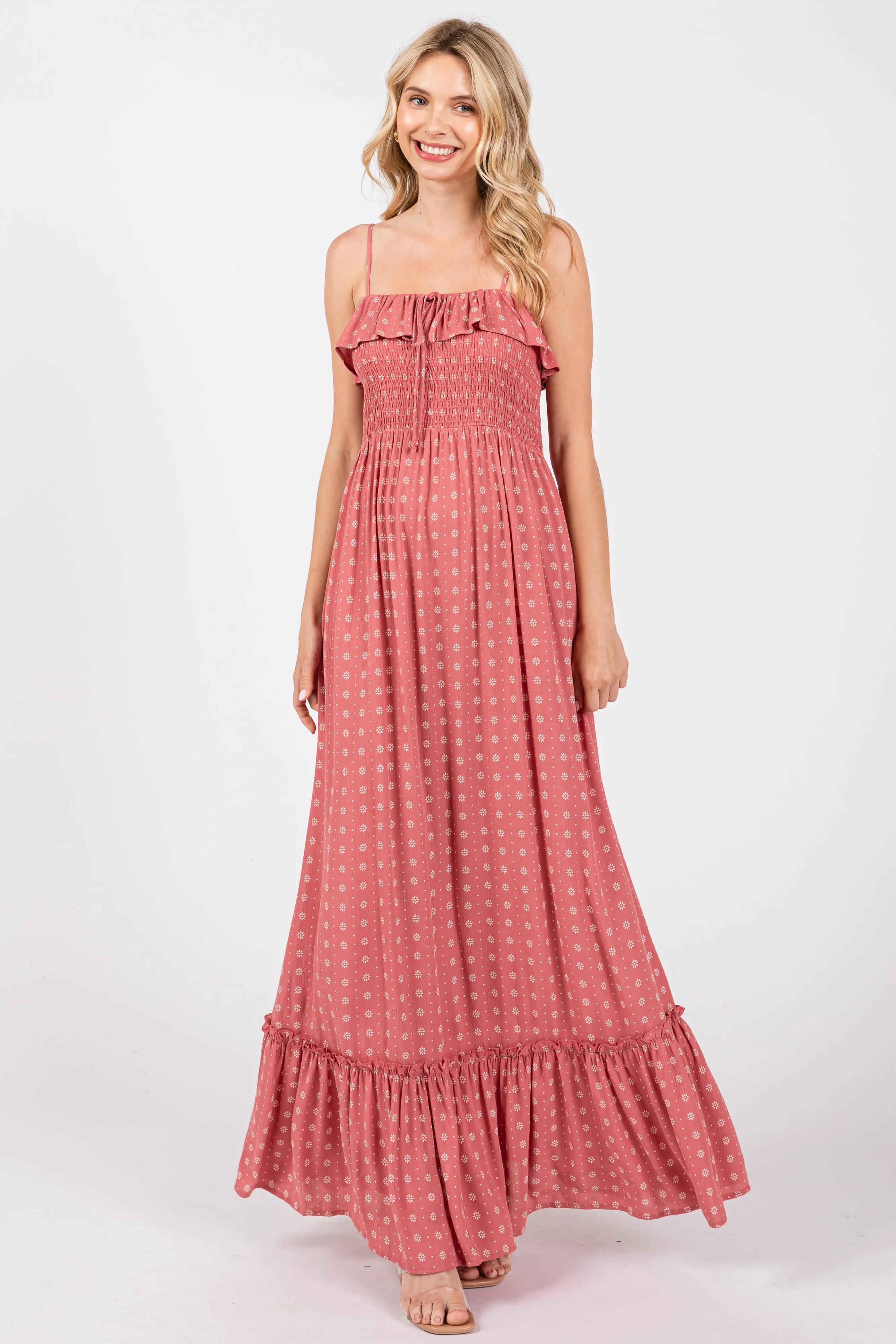 Mauve Smocked Sleeveless Floral Maxi Dress sold by Pinkblush product image thumbnail 2