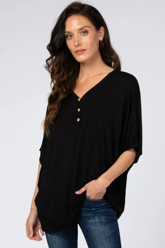 Black Button Front Tunic sold by Pinkblush