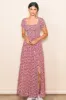 Red Floral Smocked Fitted Sleeve Side Slit Maxi Dress sold by Pinkblush