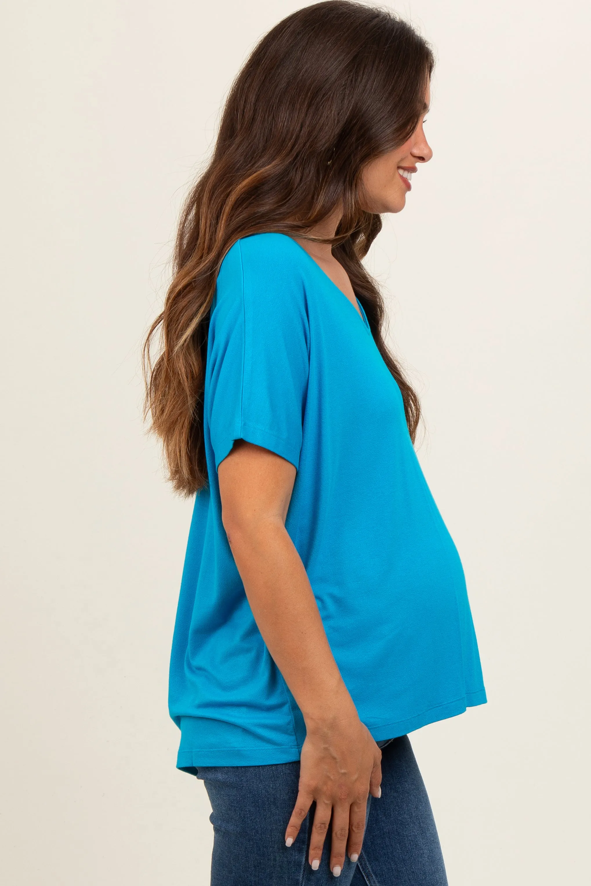 Blue Short Dolman Sleeve V-Neck Maternity Top sold by Pinkblush product image thumbnail 3