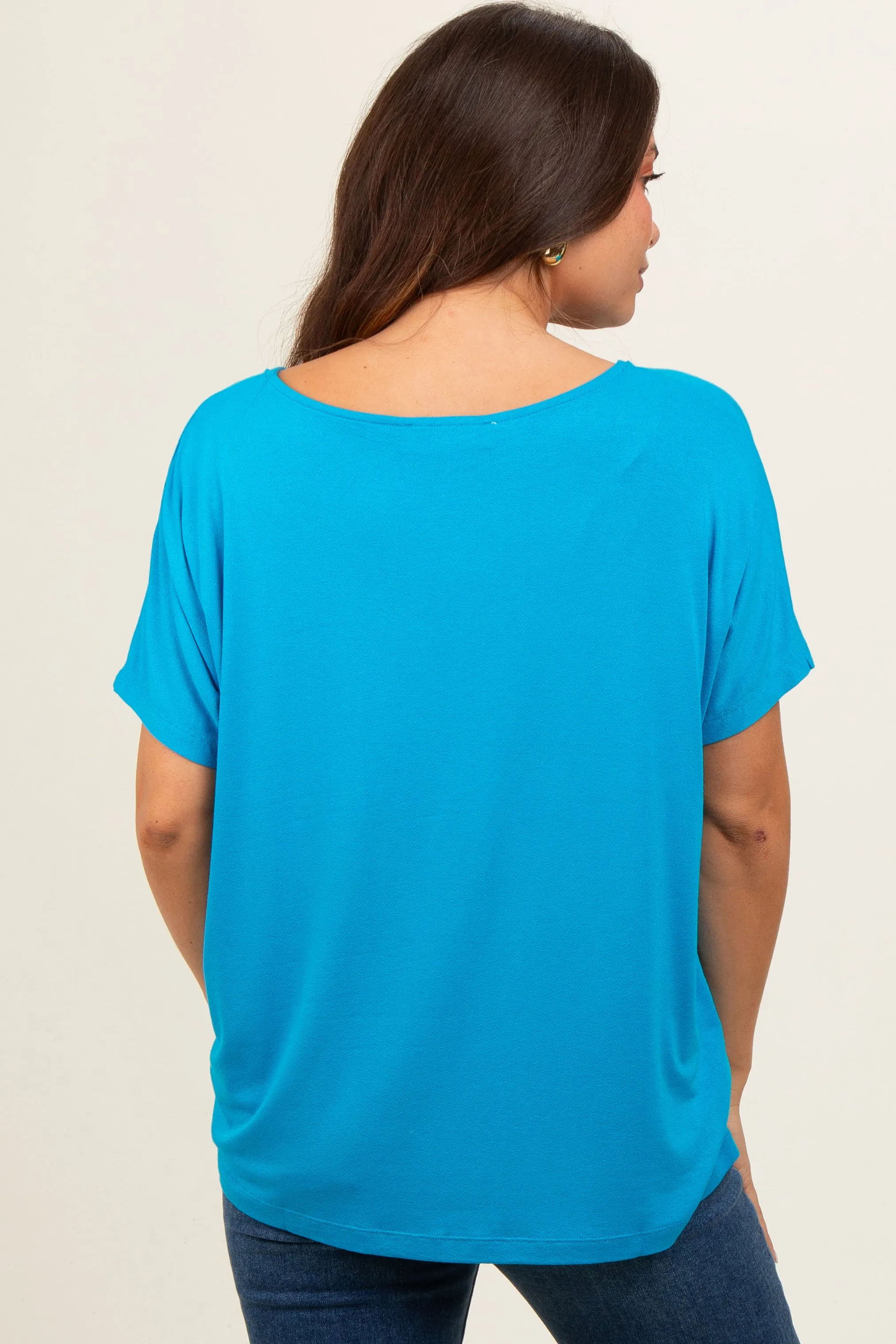 Blue Short Dolman Sleeve V-Neck Maternity Top sold by Pinkblush product image thumbnail 4