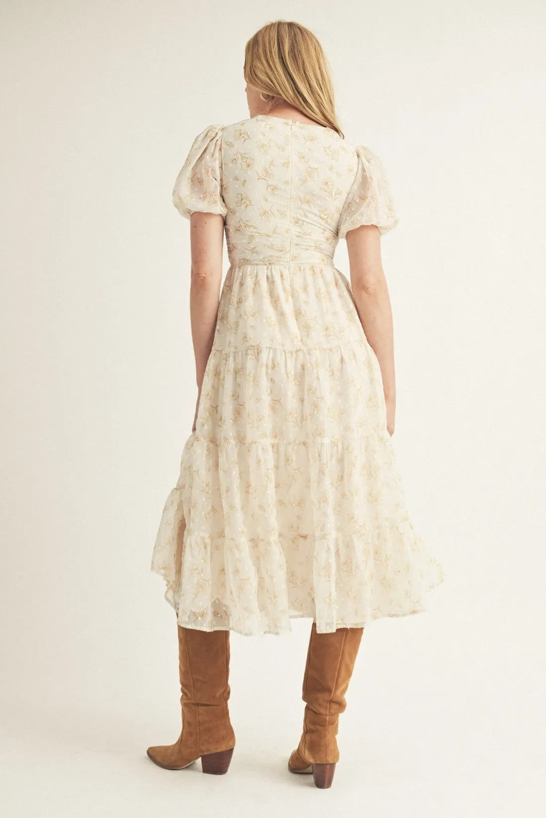 Cream Beige Floral And Swiss Dot Ruffled Midi Dress sold by Pinkblush product image thumbnail 5