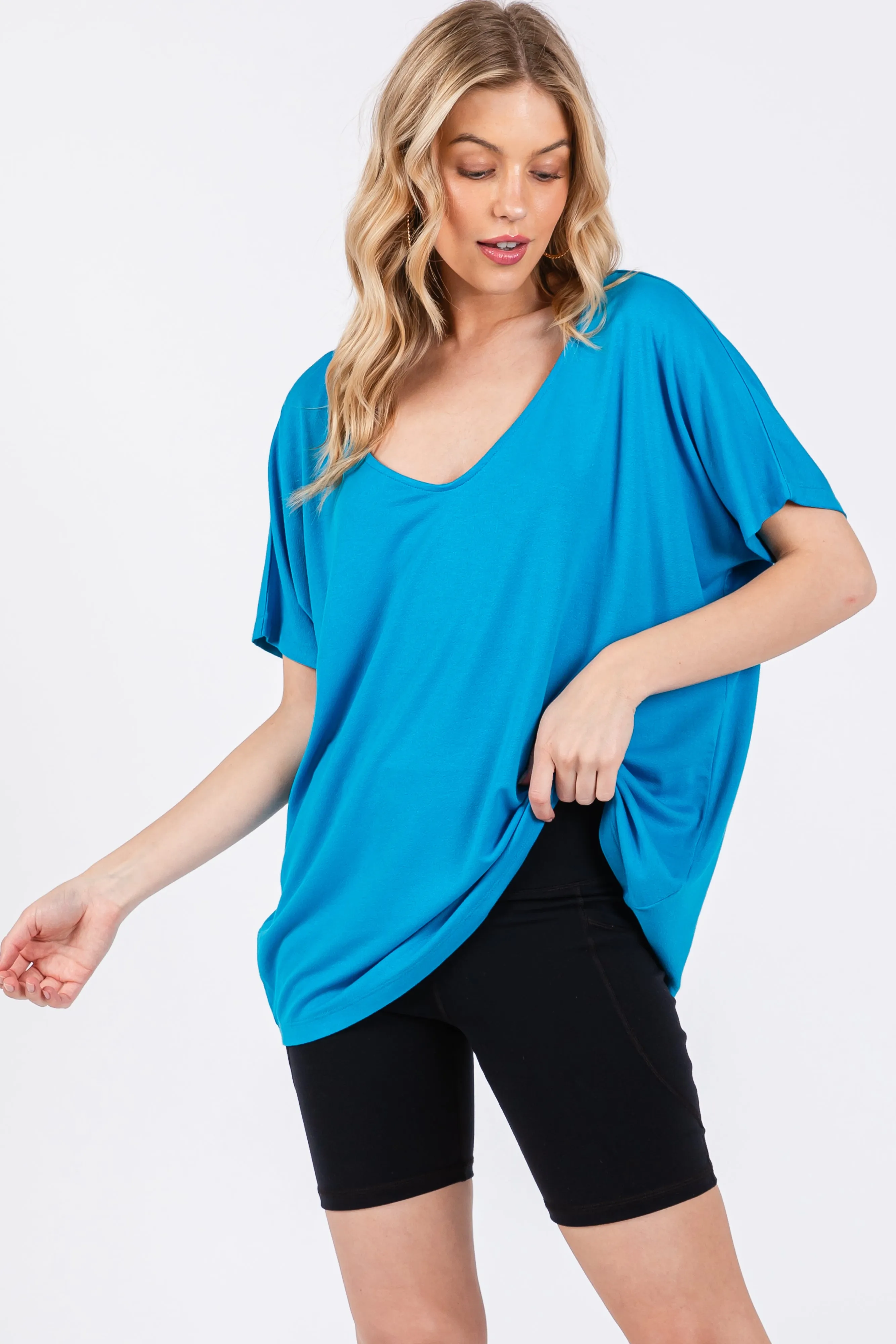 Blue Short Dolman Sleeve V-Neck Maternity Top sold by Pinkblush product image thumbnail 5