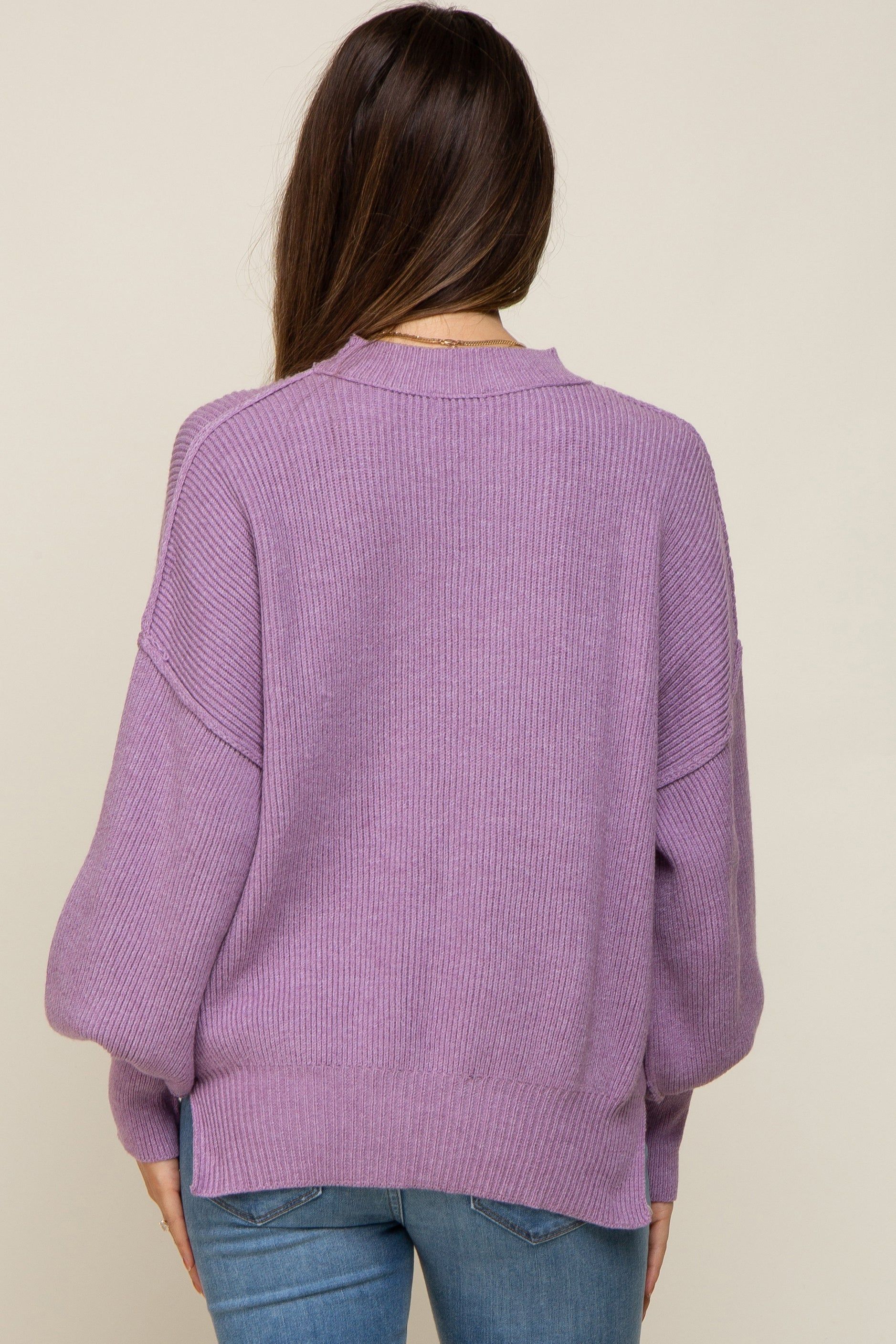 Lavender Knit Mock Neck Maternity Sweater sold by Pinkblush product image thumbnail 3