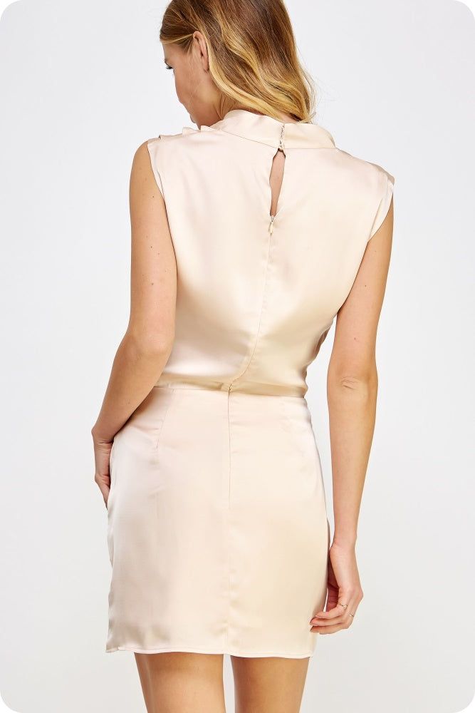 Champagne Draped Neckline Sleeveless Satin Dress sold by Pinkblush product image thumbnail 3