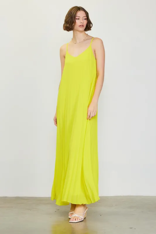 Lime Pleated Sleeveless Maxi Dress sold by Pinkblush
