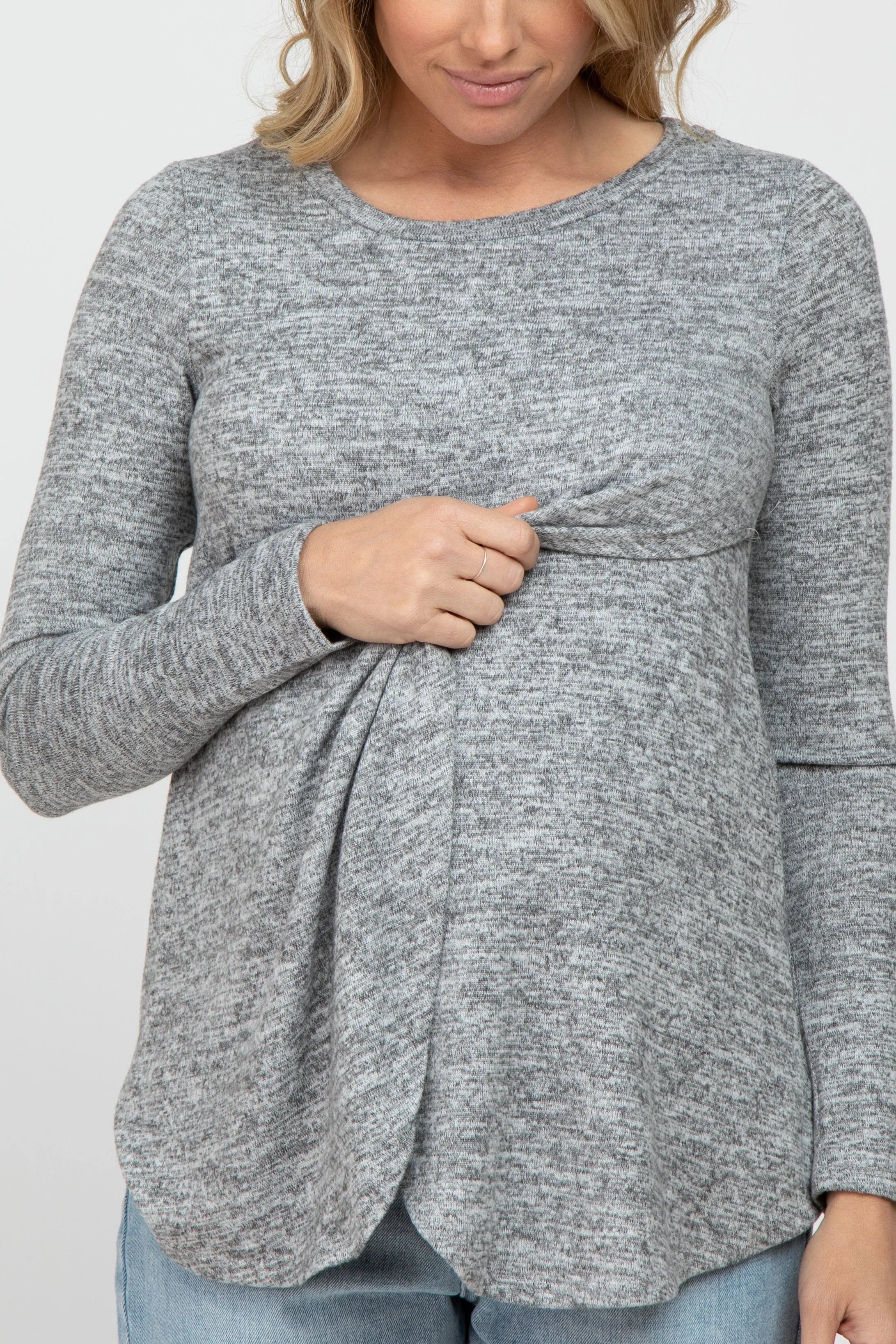 Heather Grey Knit Layered Front Maternity/Nursing Top sold by Pinkblush product image thumbnail 5