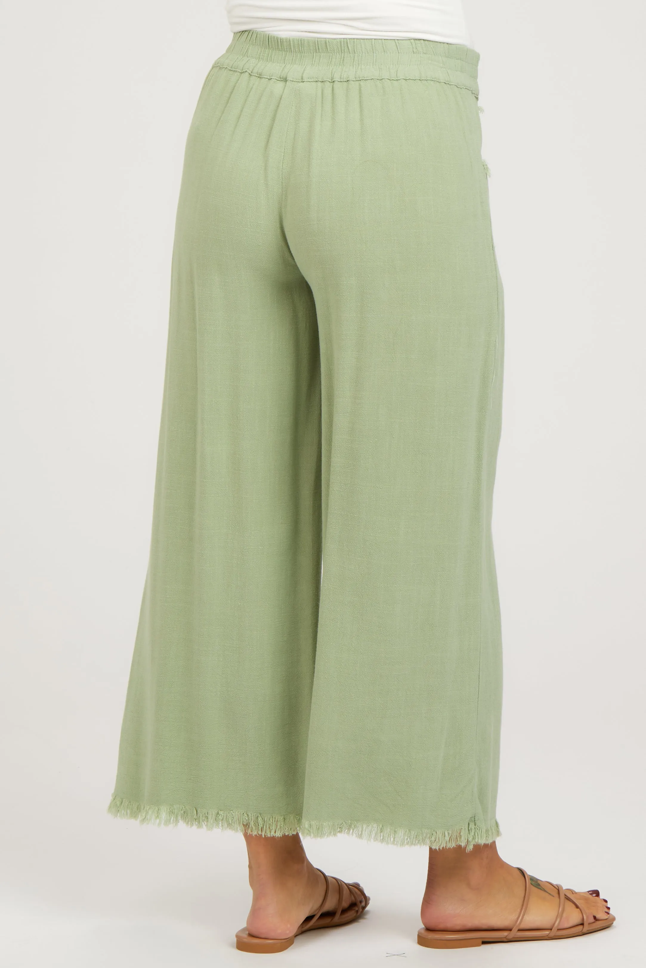 Sage Linen Frayed Hem Crop Maternity Pants sold by Pinkblush product image thumbnail 4