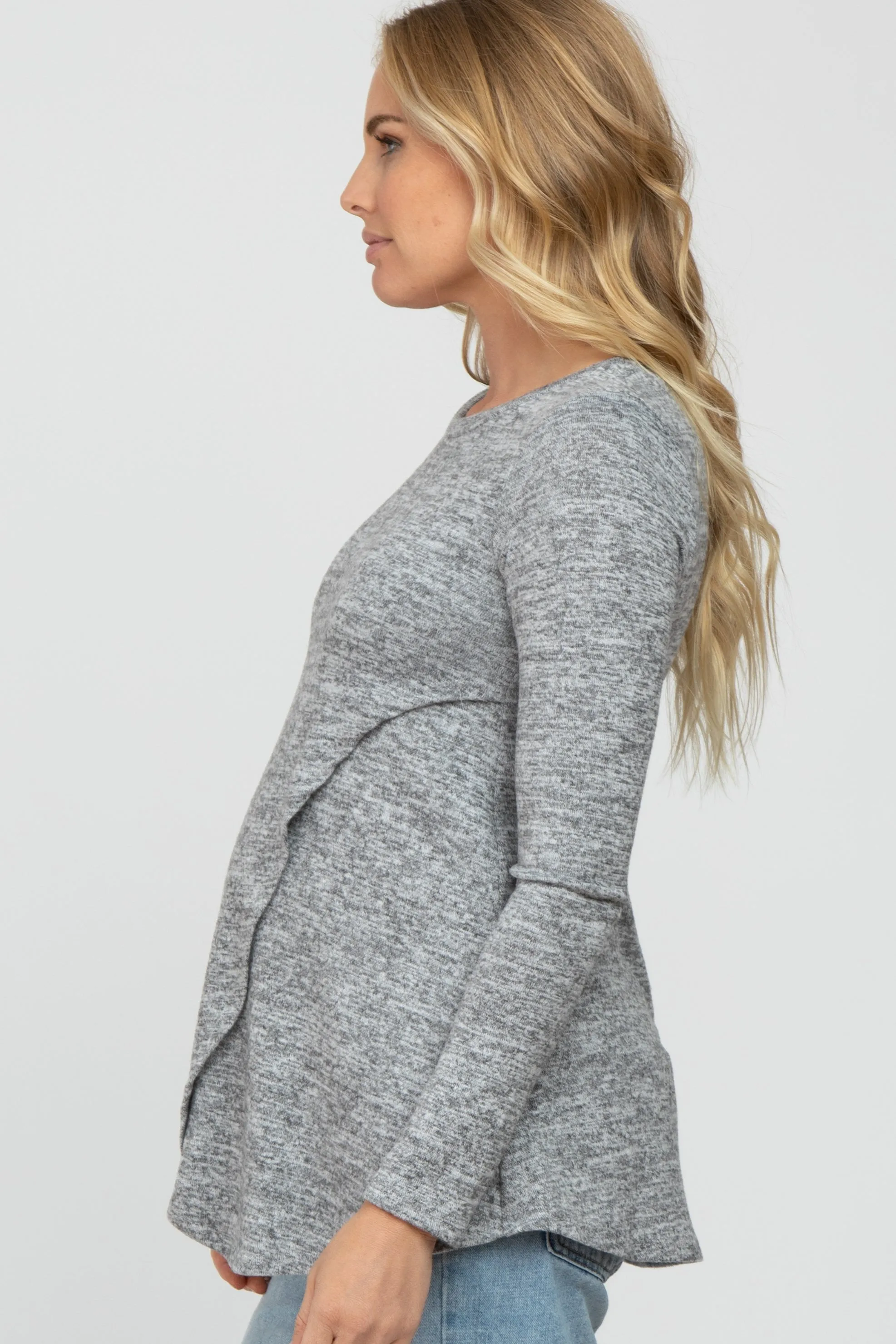 Heather Grey Knit Layered Front Maternity/Nursing Top sold by Pinkblush product image thumbnail 3