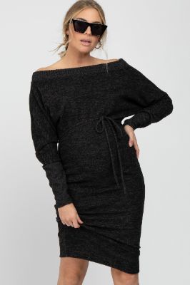 Black Brushed Knit Off Shoulder Maternity Dress sold by Pinkblush
