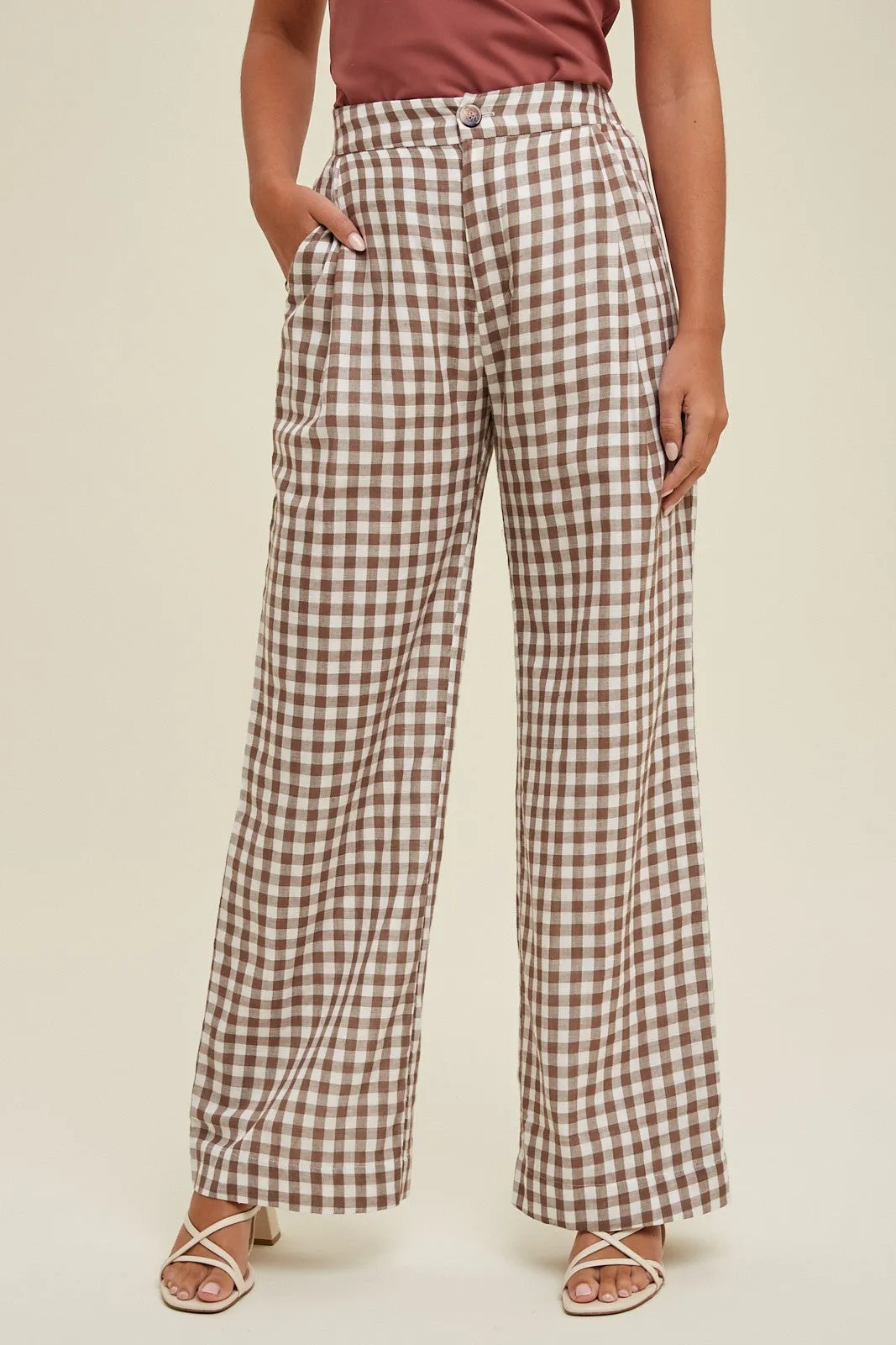 Mocha Checkered Gauze Cotton Pants sold by Pinkblush product image thumbnail 2