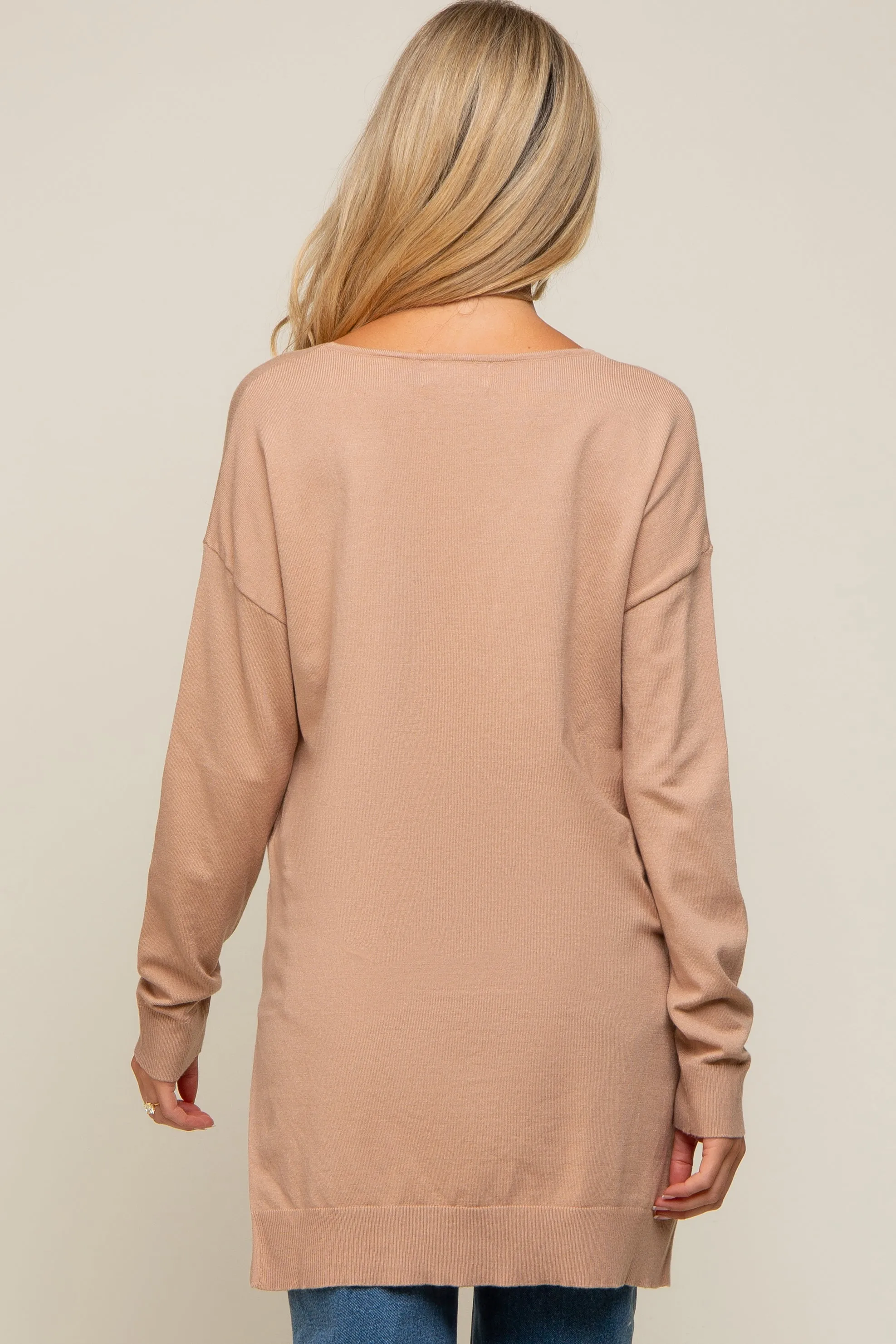 Taupe Oversized Knit Side Slit Maternity Top sold by Pinkblush product image thumbnail 3