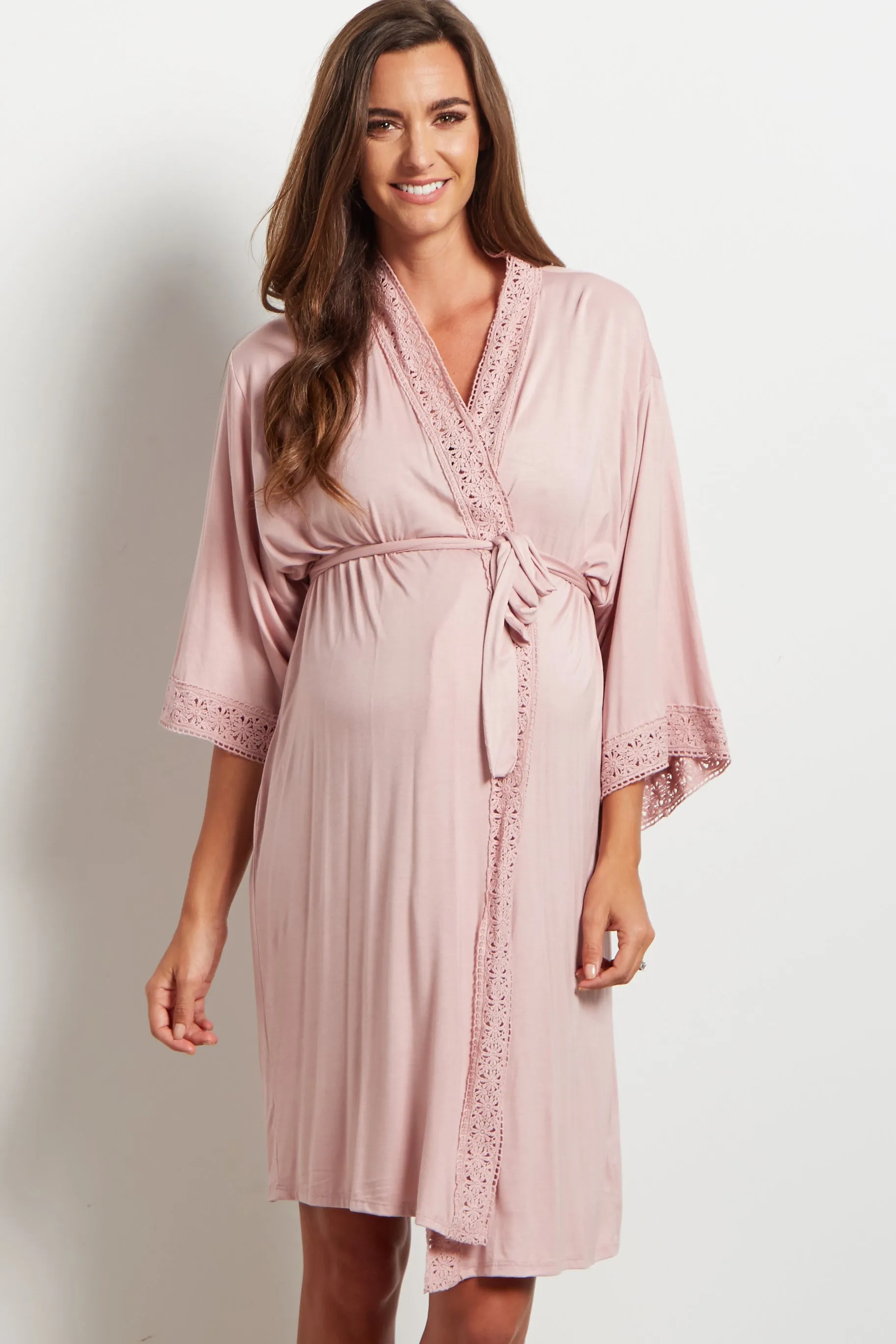 PinkBlush Pink Crochet Trim Delivery/Nursing Maternity Robe sold by Pinkblush