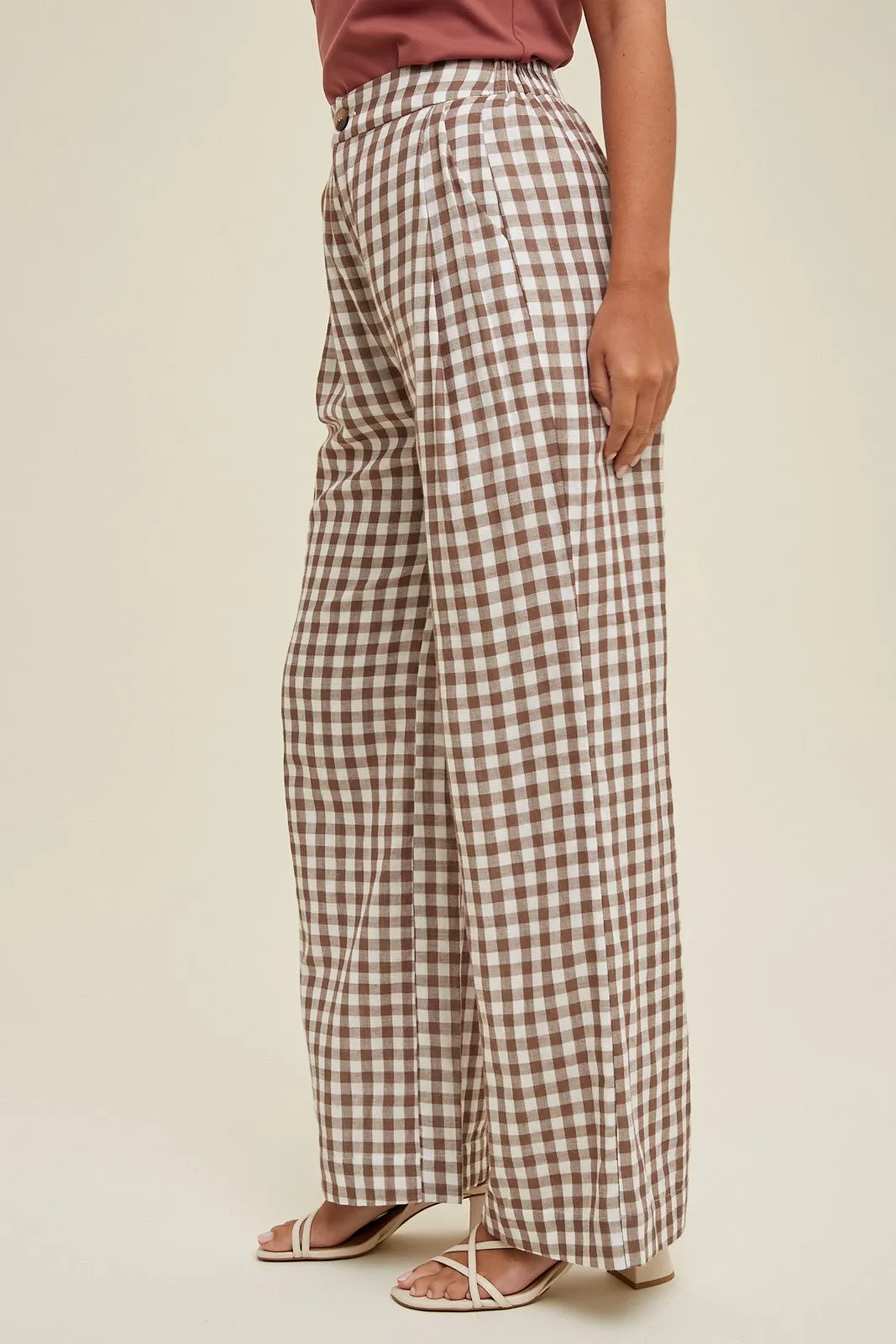 Mocha Checkered Gauze Cotton Pants sold by Pinkblush product image thumbnail 3