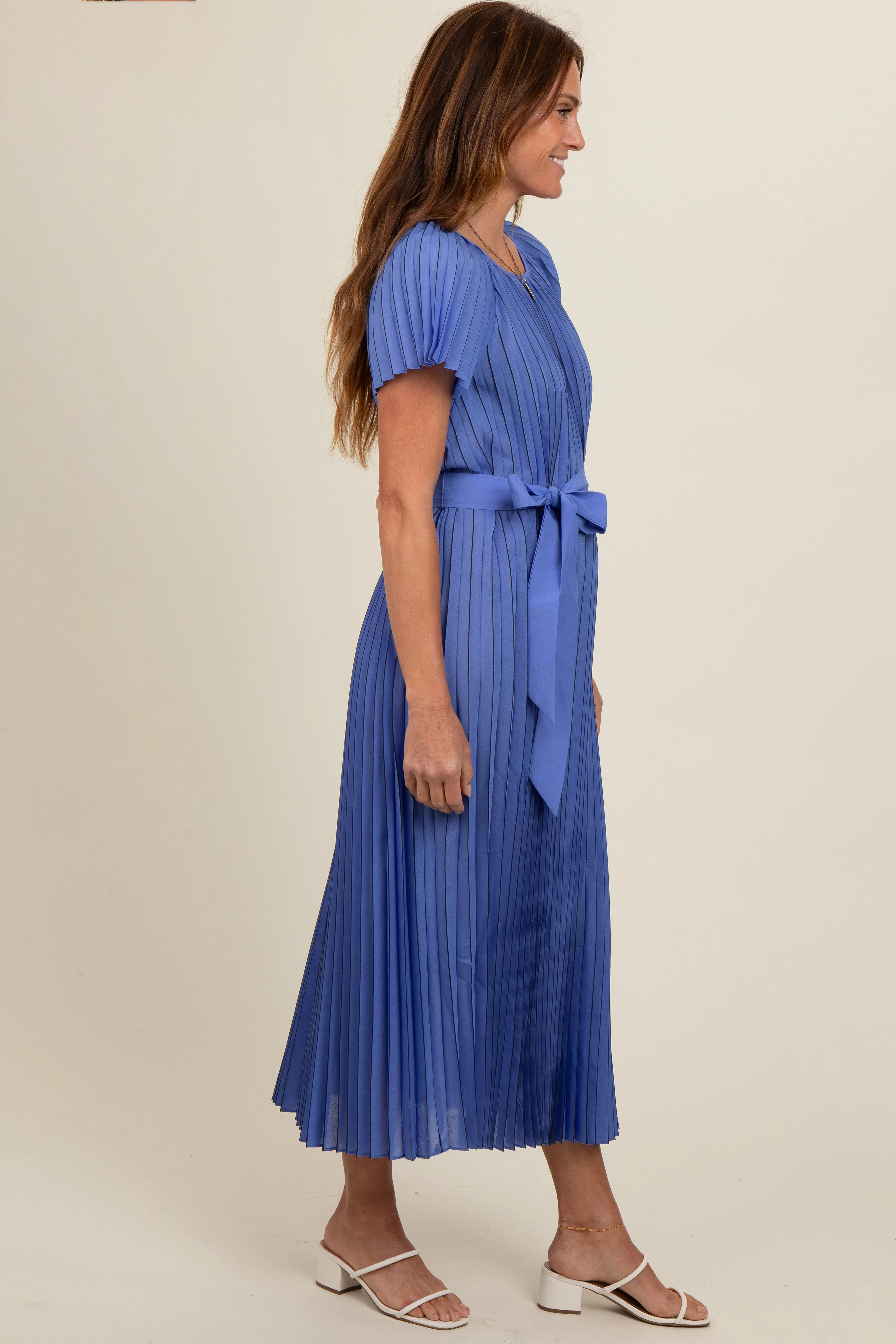 Blue Pleated Sash Tie Midi Dress sold by Pinkblush product image thumbnail 2