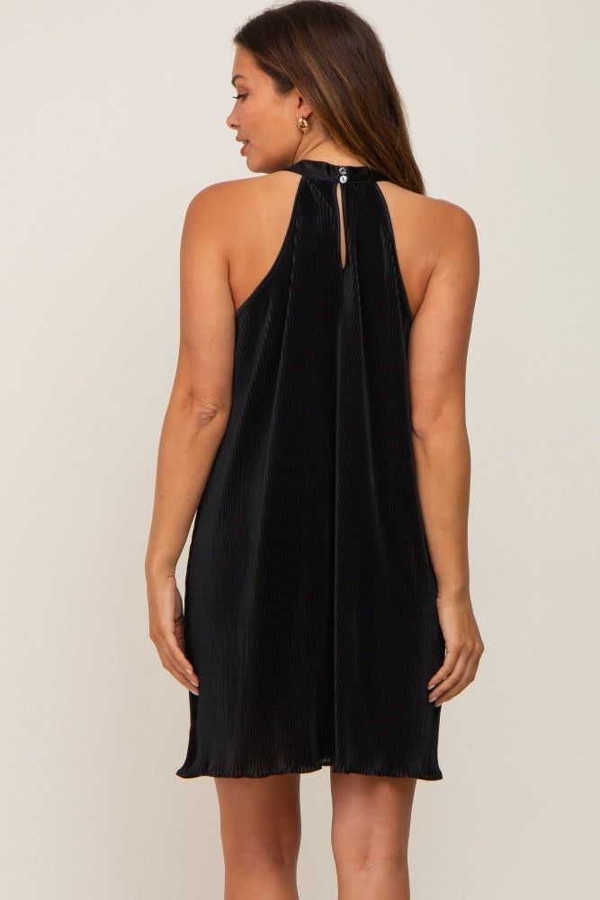 Black Pleated Plisse Halter Maternity Dress sold by Pinkblush product image thumbnail 3