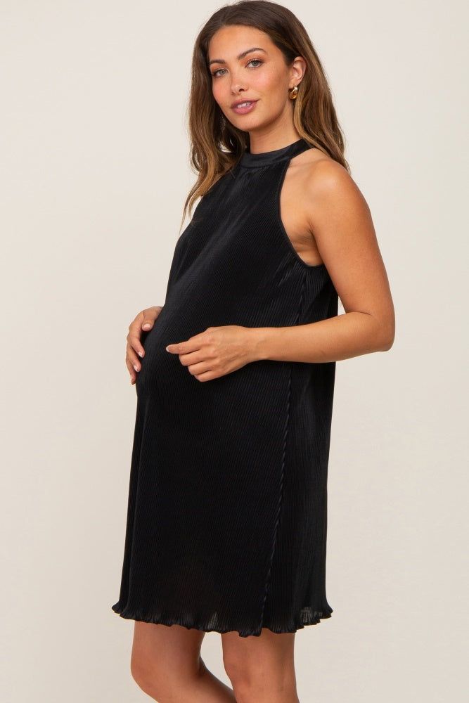Black Pleated Plisse Halter Maternity Dress sold by Pinkblush product image thumbnail 2