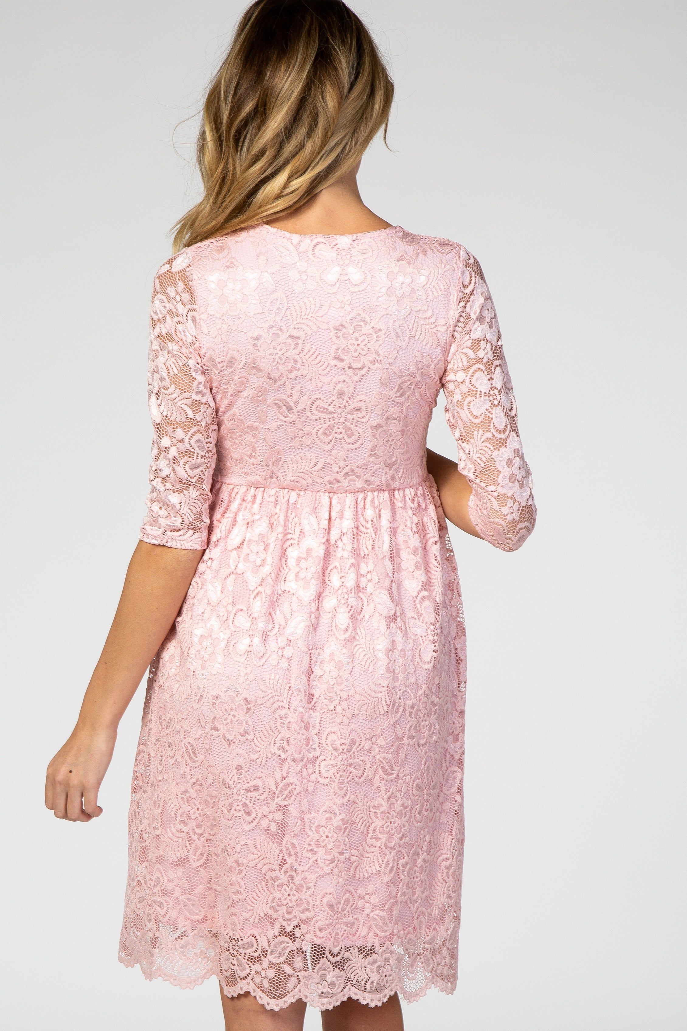 Light Pink 3/4 Sleeve Floral Lace Maternity Nursing Dress sold by Pinkblush product image thumbnail 4