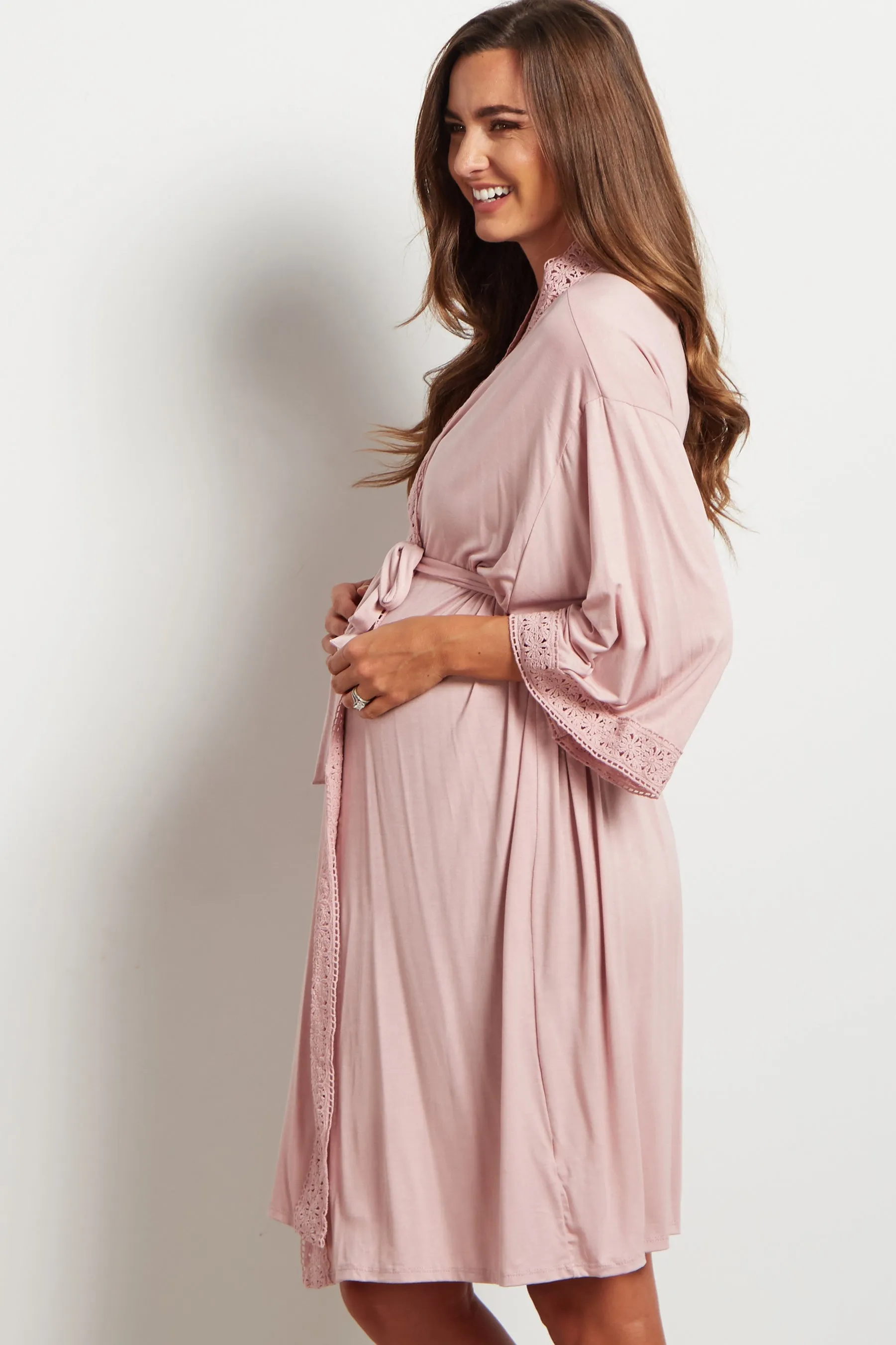 PinkBlush Pink Crochet Trim Delivery/Nursing Maternity Robe sold by Pinkblush product image thumbnail 2