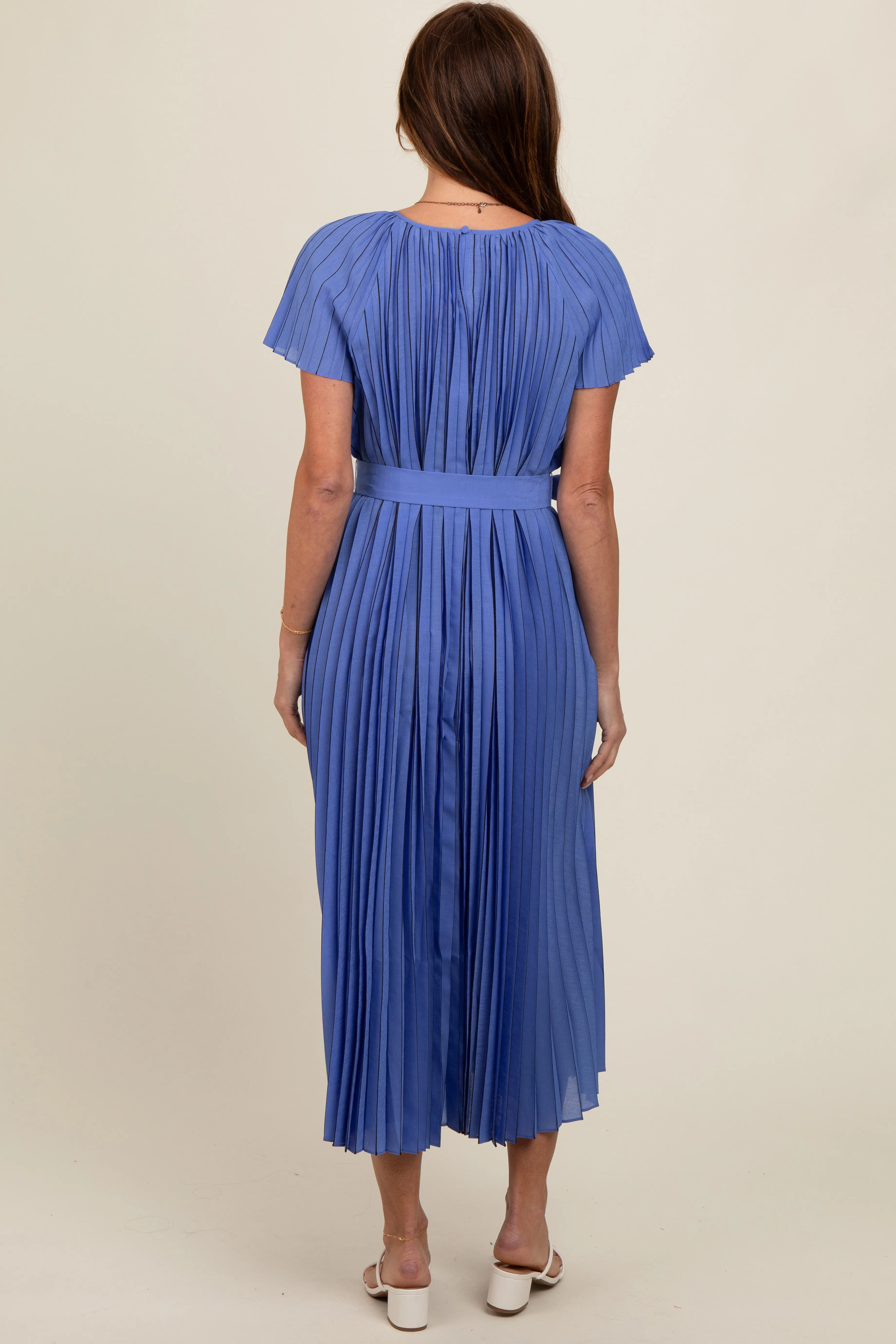 Blue Pleated Sash Tie Midi Dress sold by Pinkblush product image thumbnail 3