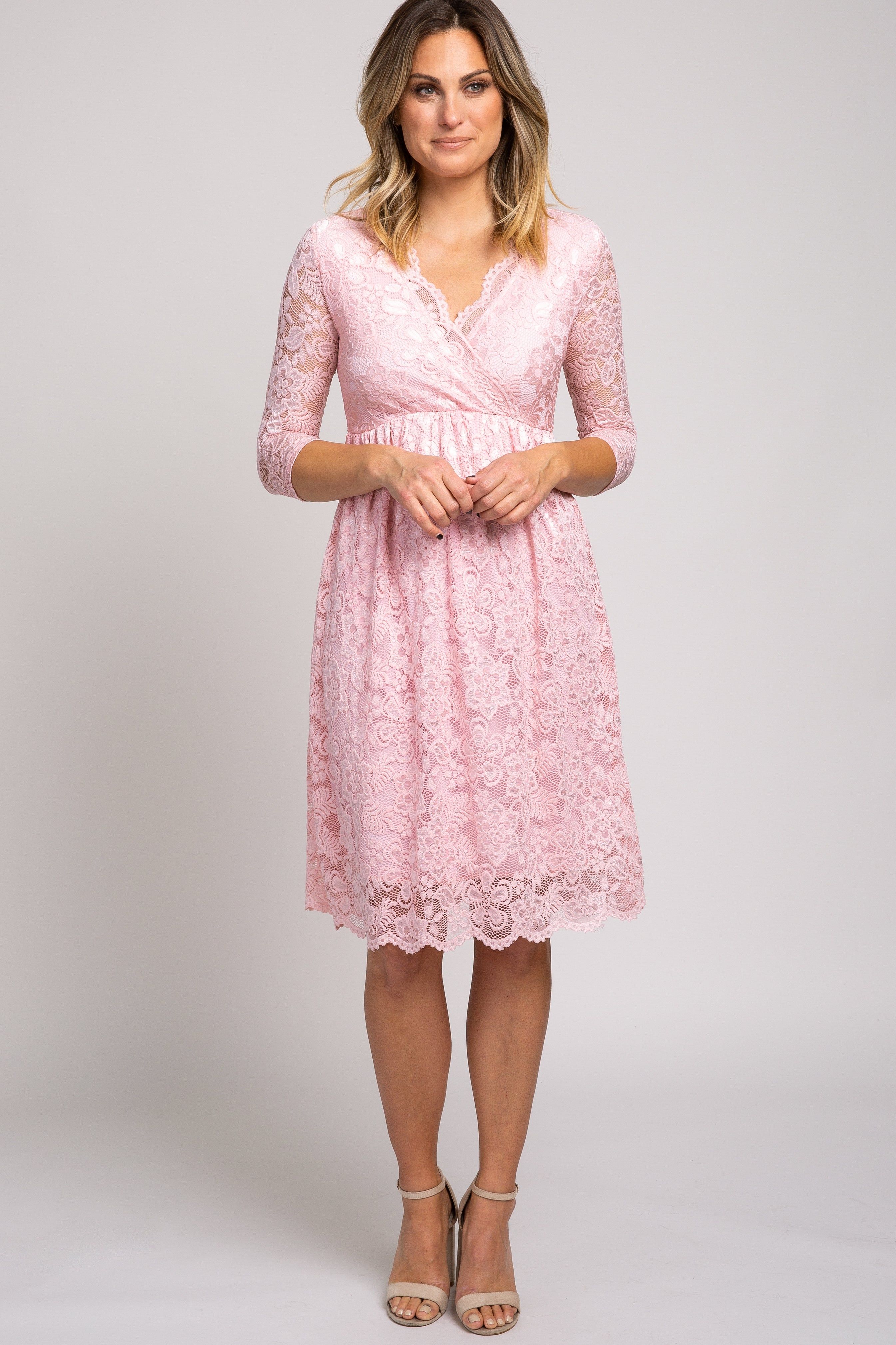 Light Pink 3/4 Sleeve Floral Lace Maternity Nursing Dress sold by Pinkblush product image thumbnail 5
