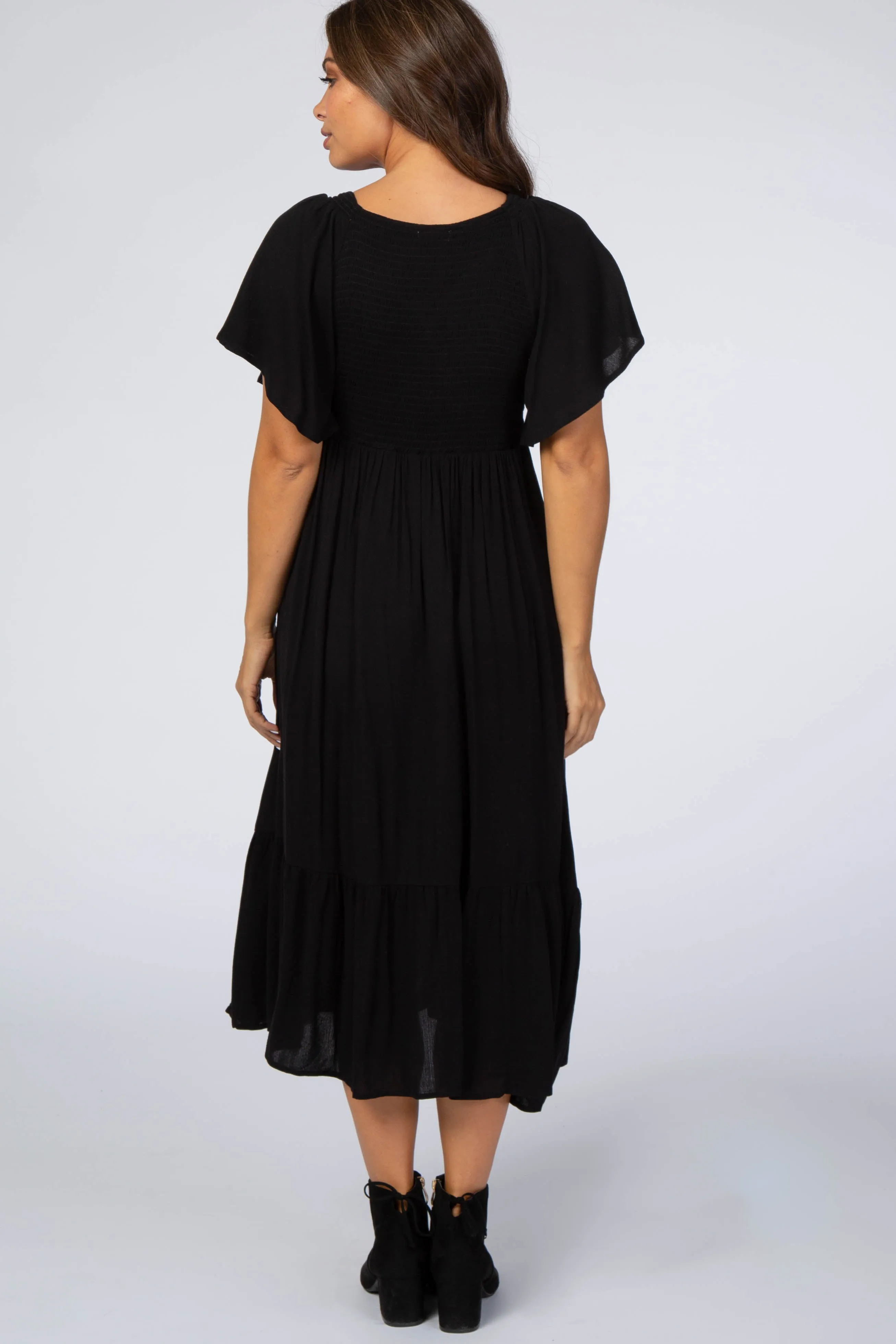 Black Smocked Ruffle Maternity Dress sold by Pinkblush product image thumbnail 3