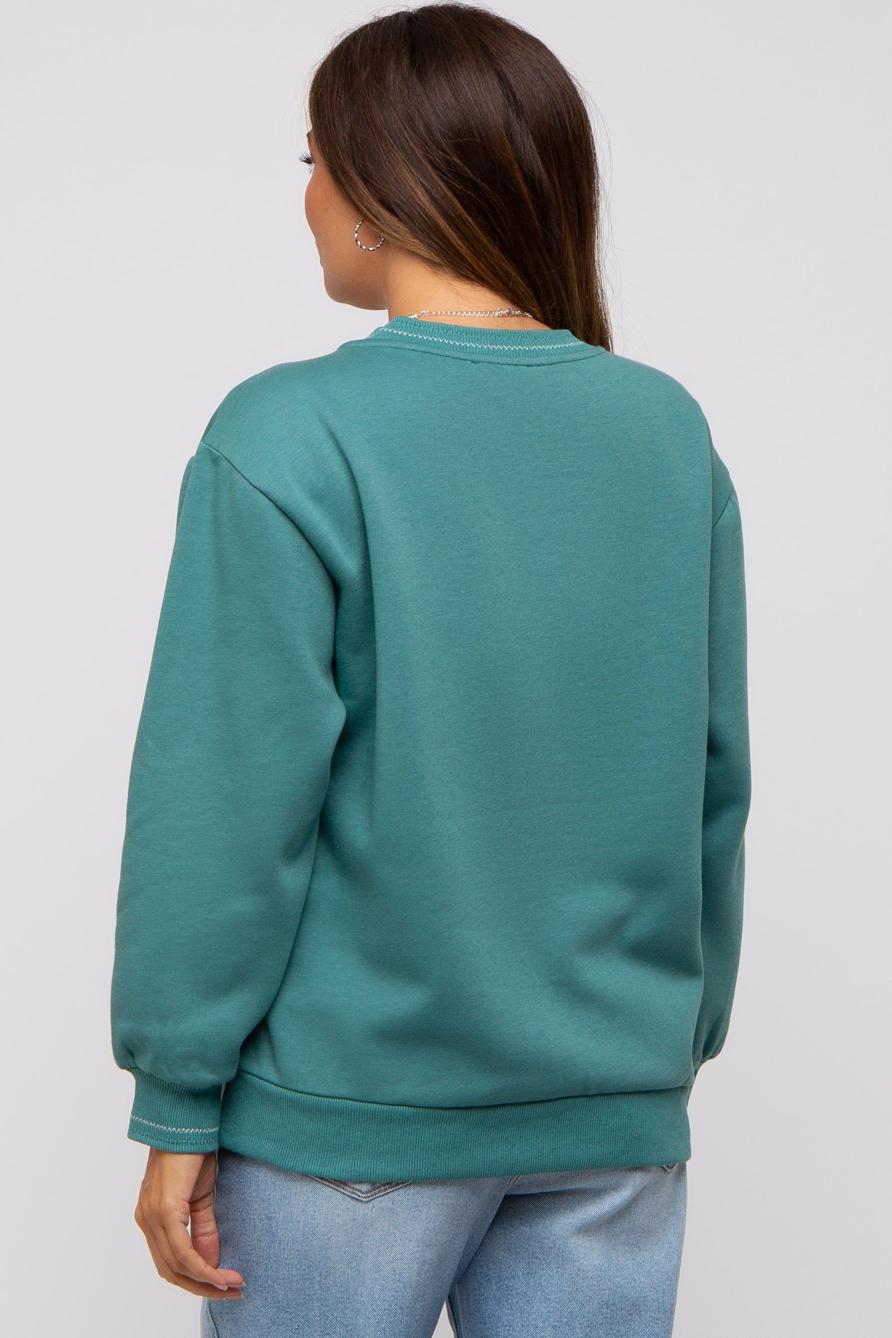 Teal Embroidered Fleece Maternity Sweatshirt sold by Pinkblush product image thumbnail 3