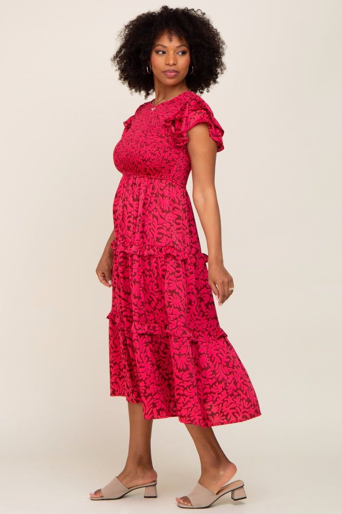 Fuchsia Print Smocked Ruffle Tiered Midi Dress sold by Pinkblush product image thumbnail 2
