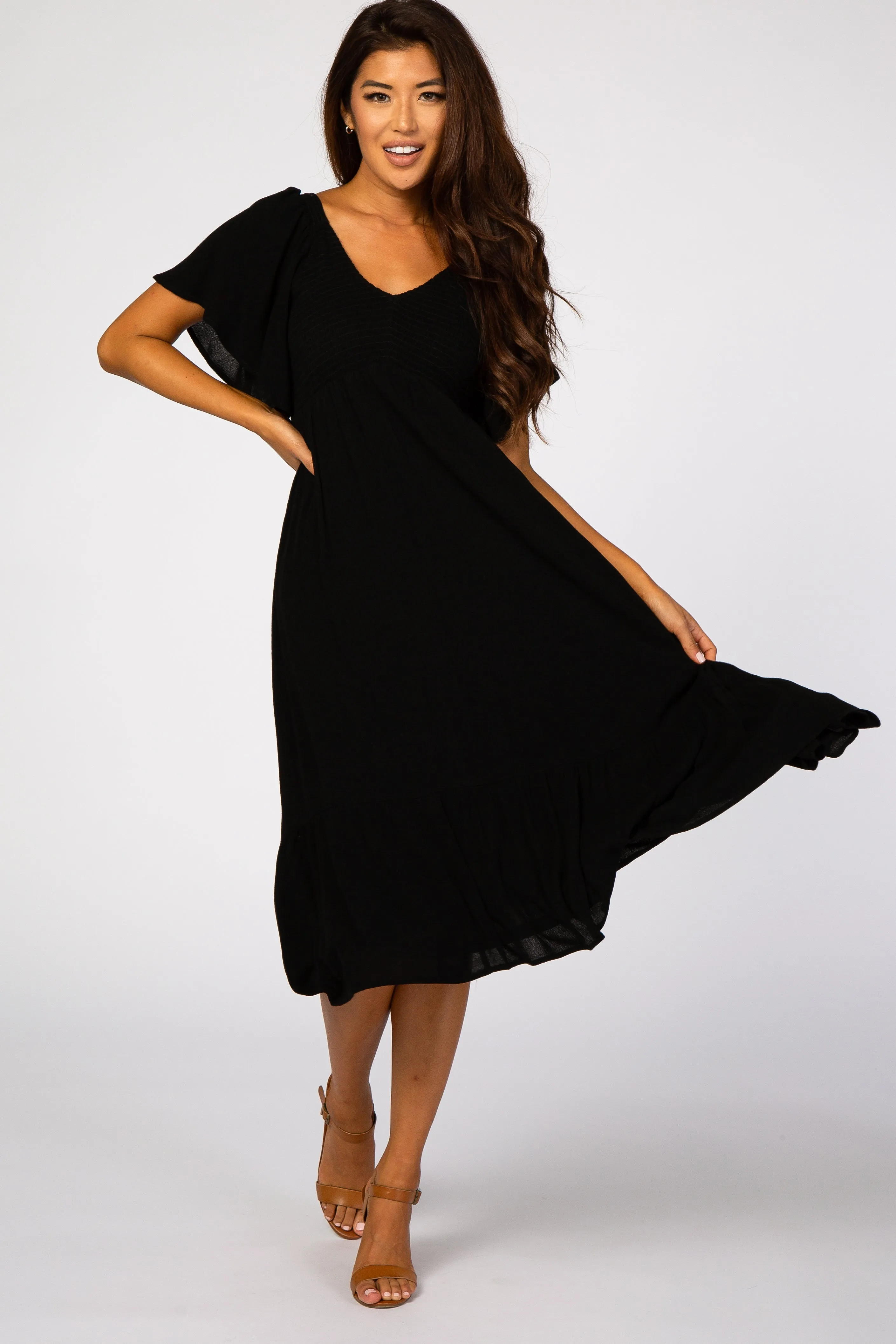 Black Smocked Ruffle Maternity Dress sold by Pinkblush product image thumbnail 4