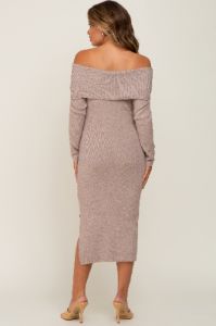 Mocha Off Shoulder Maternity Sweater Dress sold by Pinkblush