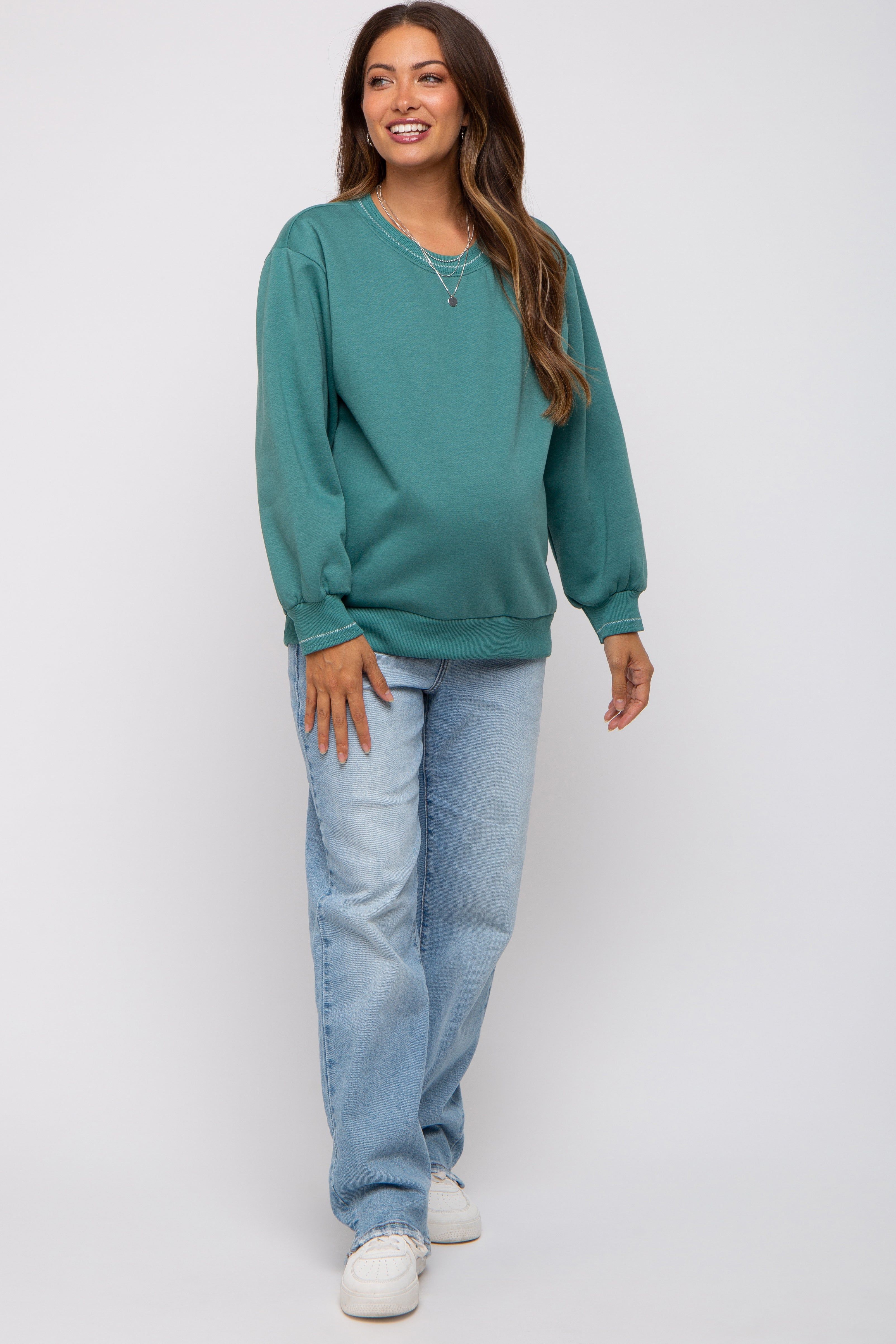 Teal Embroidered Fleece Maternity Sweatshirt sold by Pinkblush product image thumbnail 4