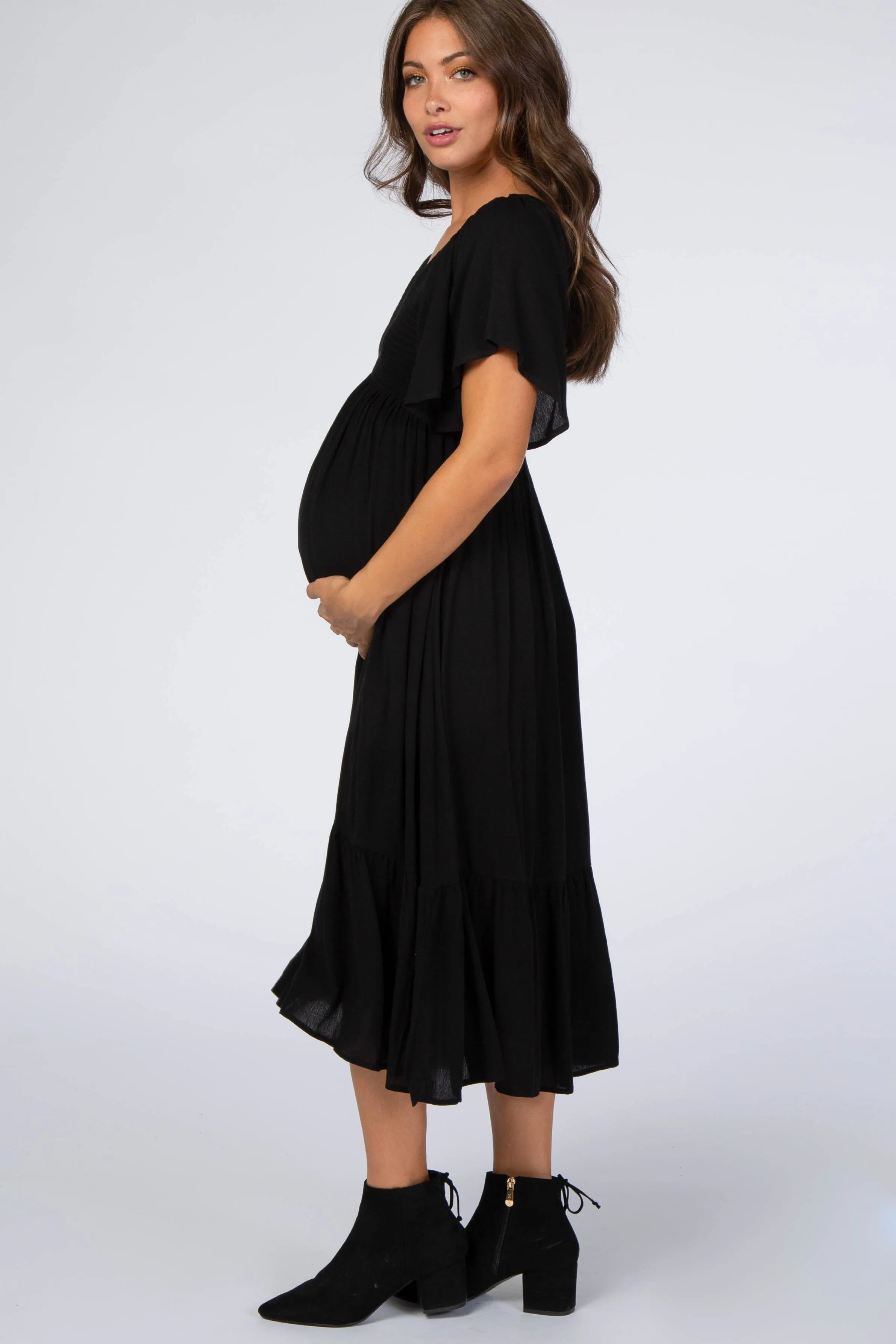 Black Smocked Ruffle Maternity Dress sold by Pinkblush product image thumbnail 2