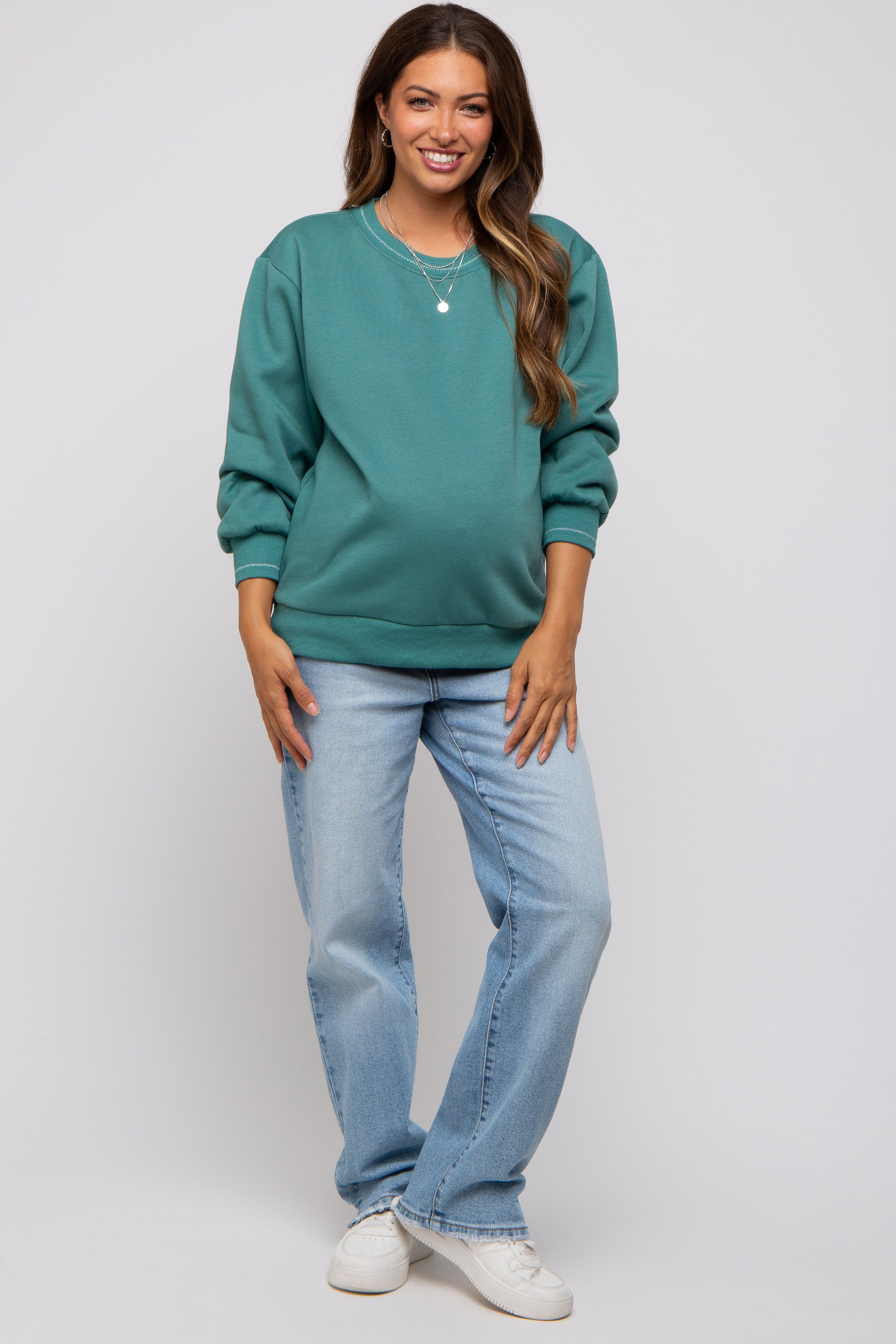 Teal Embroidered Fleece Maternity Sweatshirt sold by Pinkblush product image thumbnail 5