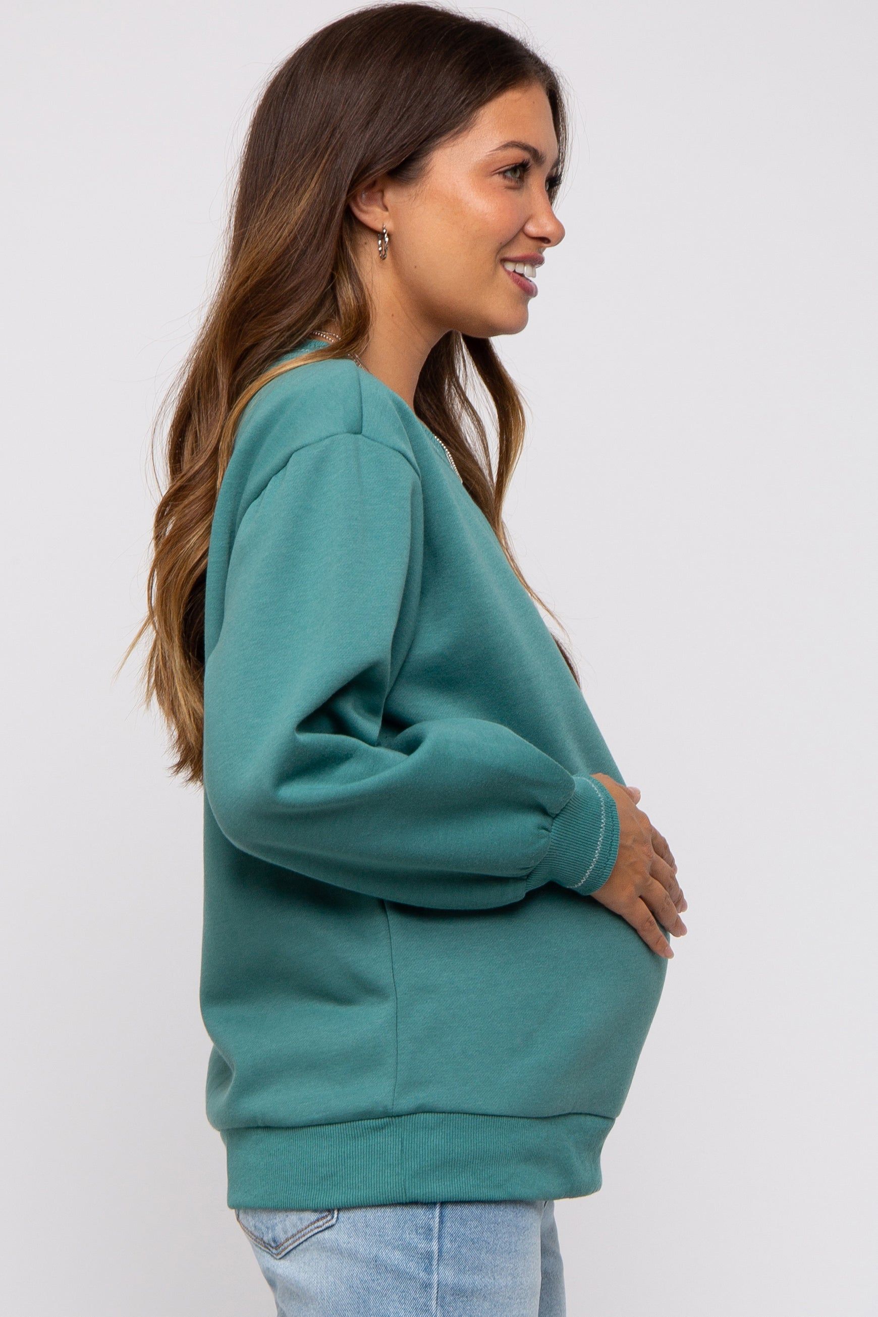 Teal Embroidered Fleece Maternity Sweatshirt sold by Pinkblush product image thumbnail 2
