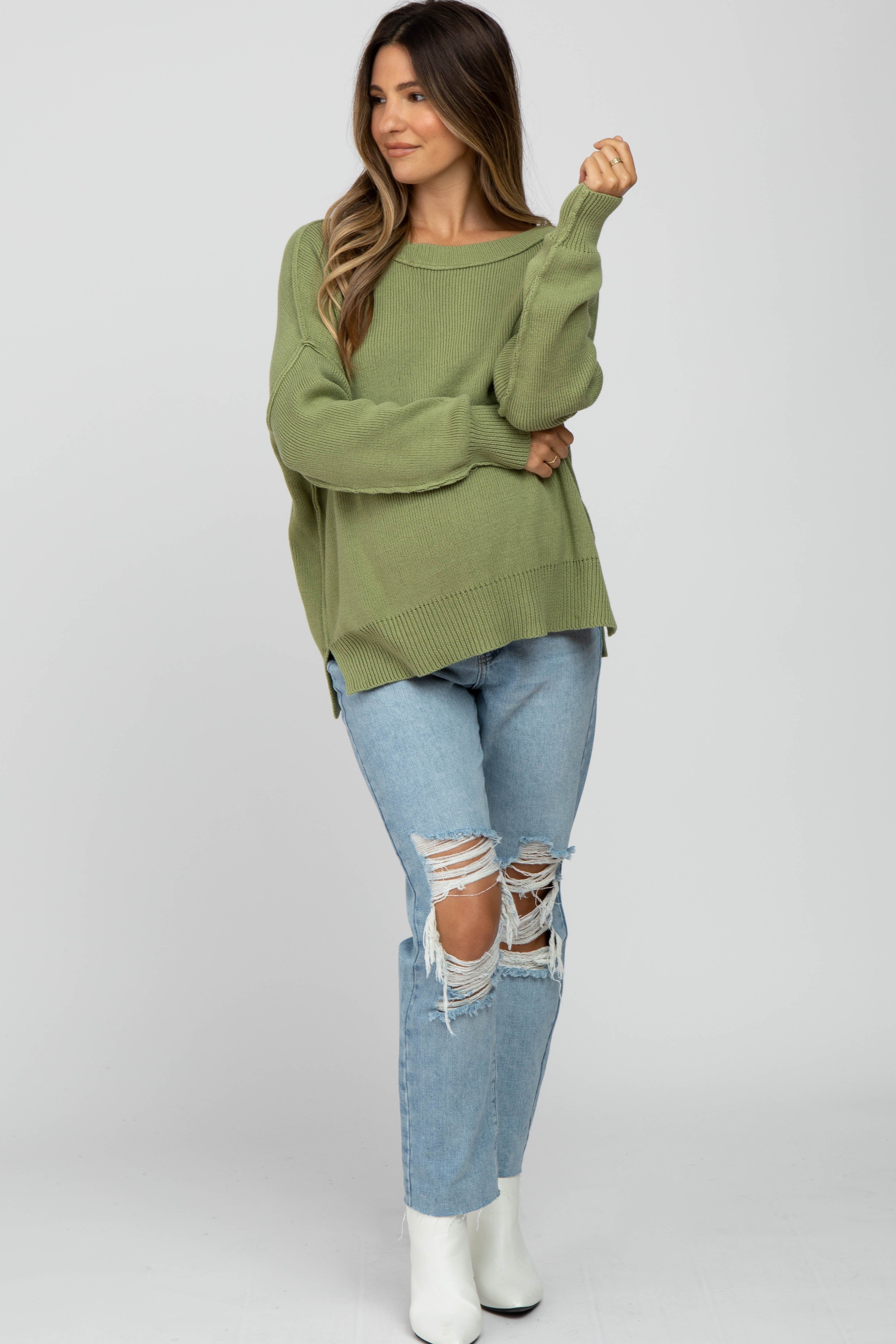 Light Olive Exposed Seam Side Slit Maternity Sweater sold by Pinkblush product image thumbnail 4