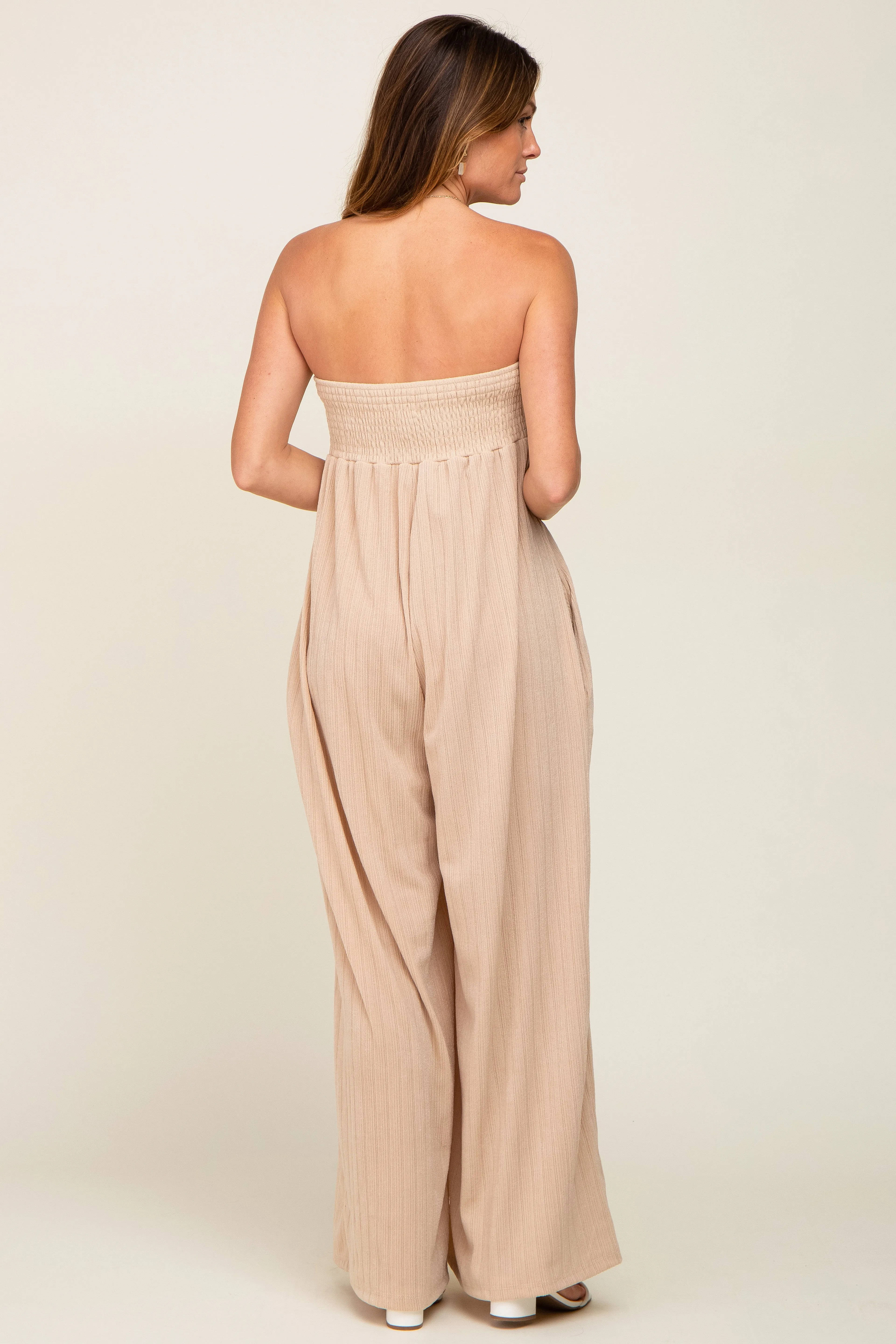 Taupe Strapless Front Twist Jumpsuit sold by Pinkblush product image thumbnail 3