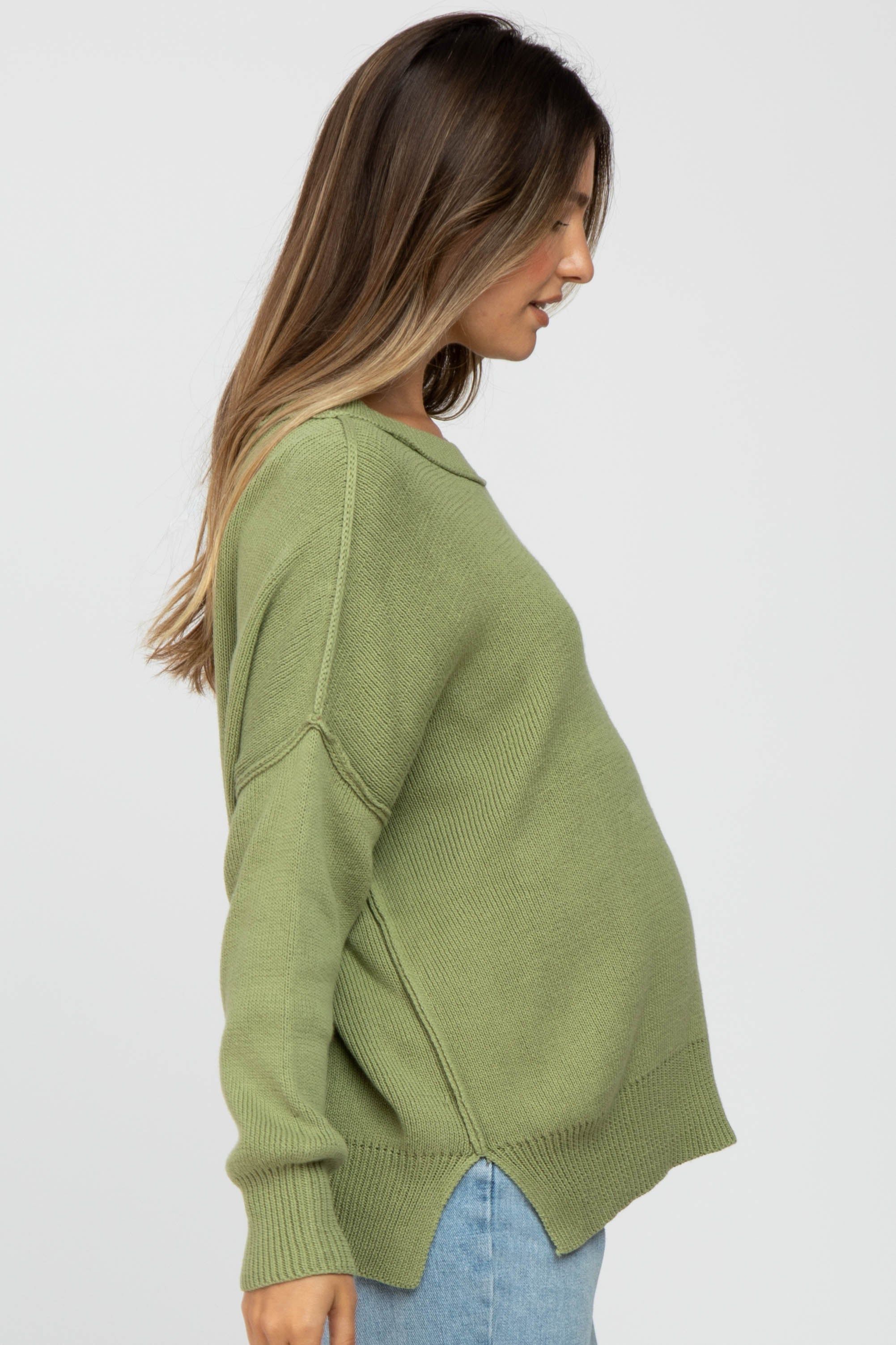 Light Olive Exposed Seam Side Slit Maternity Sweater sold by Pinkblush product image thumbnail 2
