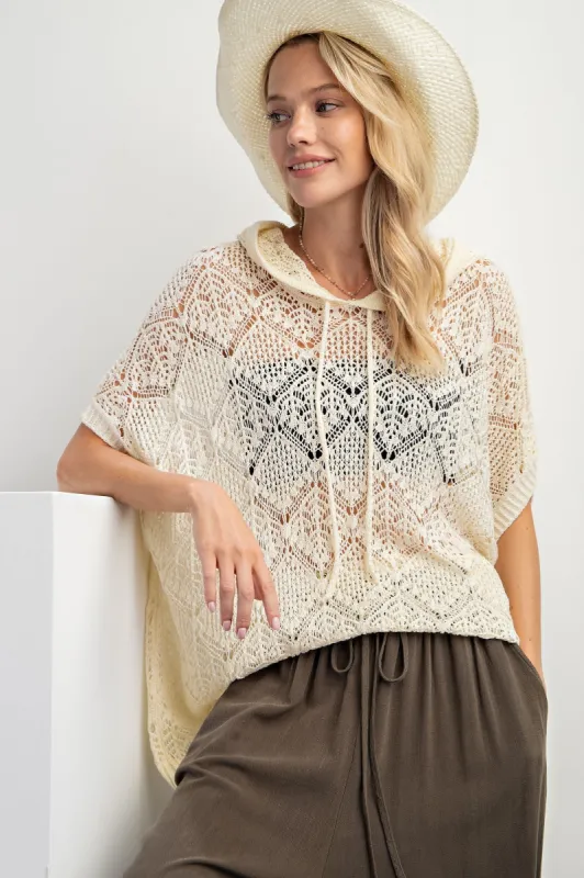 Cream Knit Dolman Sleeve Hooded Top sold by Pinkblush