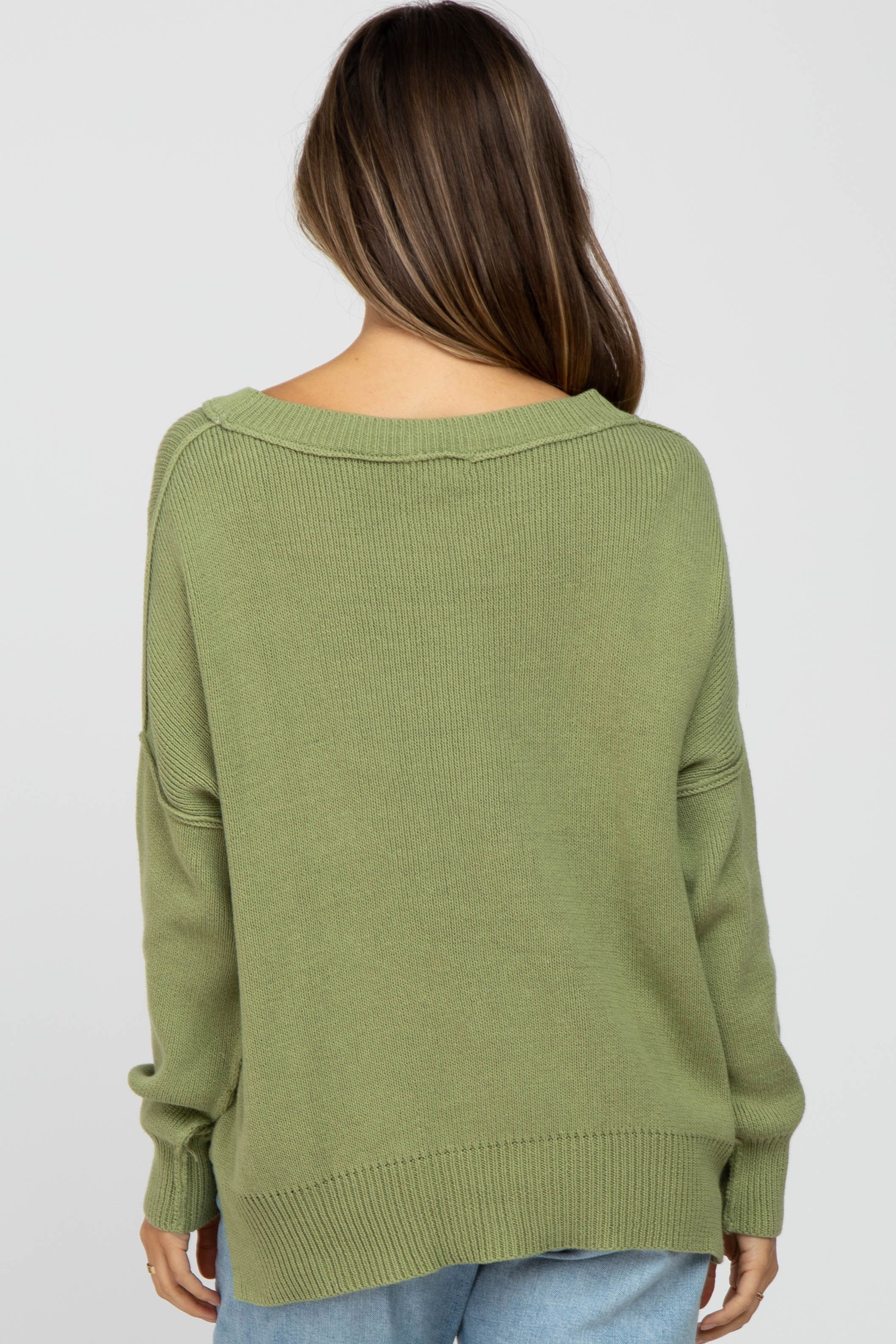 Light Olive Exposed Seam Side Slit Maternity Sweater sold by Pinkblush product image thumbnail 3