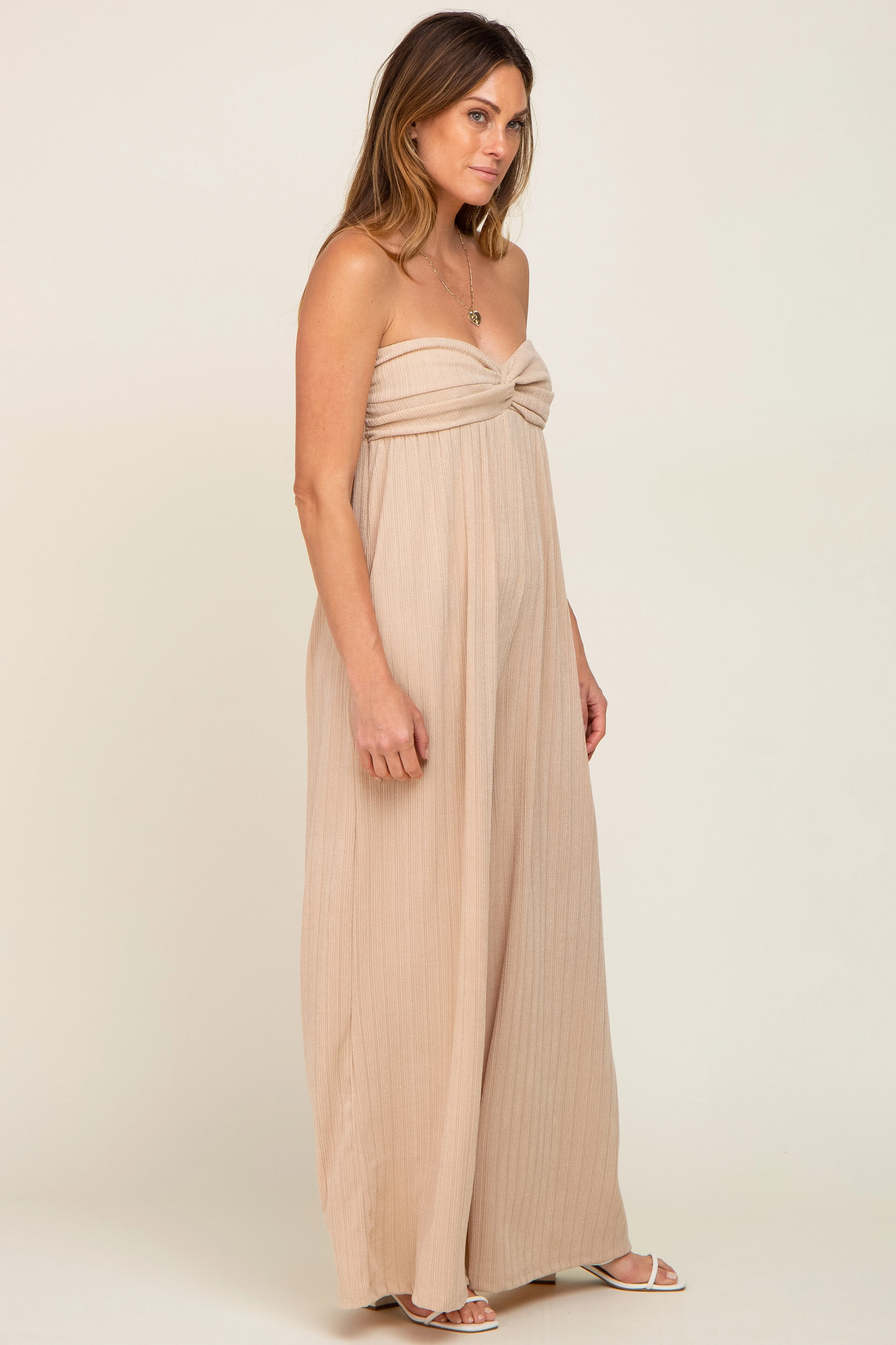 Taupe Strapless Front Twist Jumpsuit sold by Pinkblush product image thumbnail 2