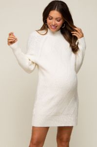 Cream Knit Long Sleeve Maternity Sweater Dress sold by Pinkblush