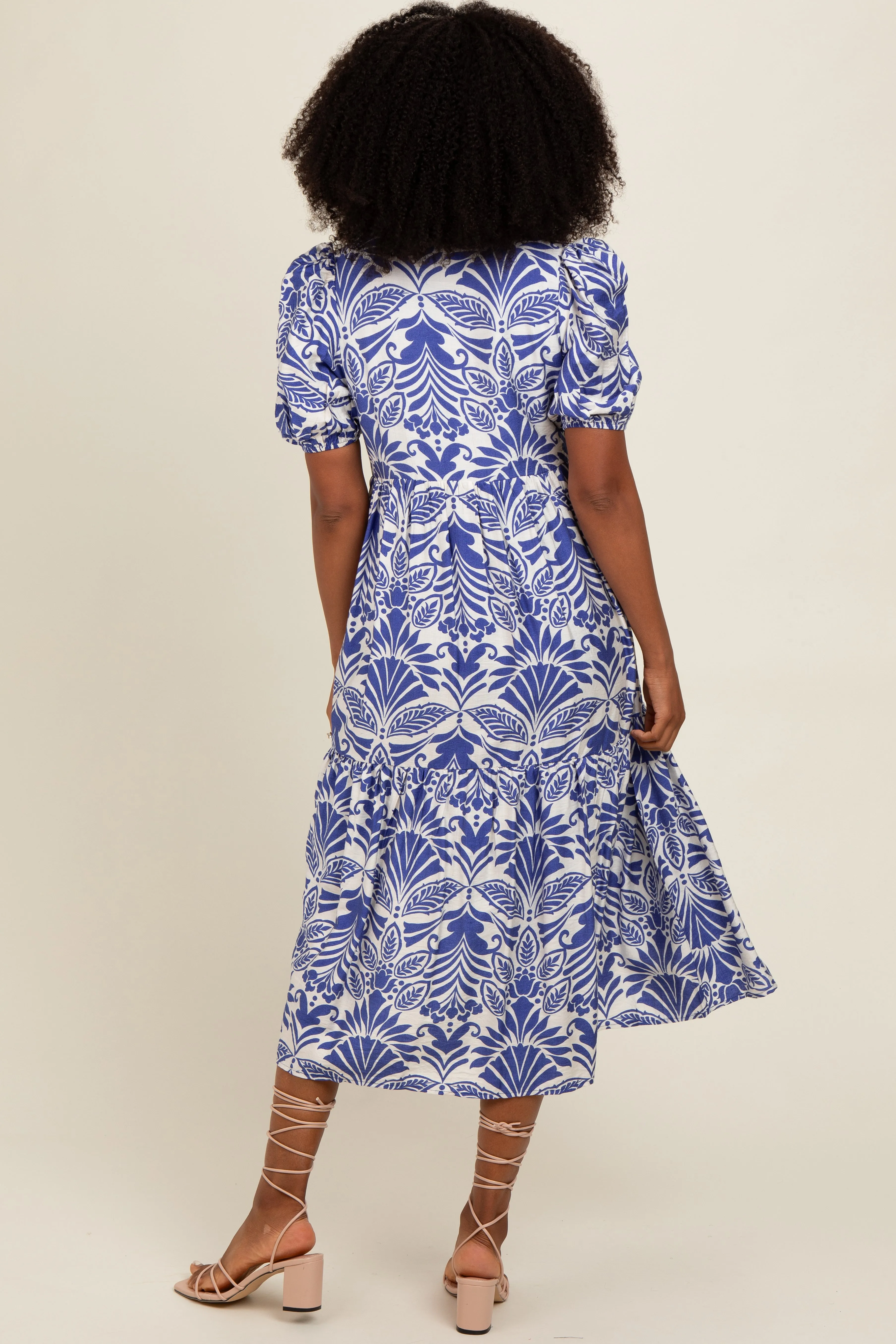 Royal Blue Damask Print Button Down Midi Dress sold by Pinkblush product image thumbnail 4