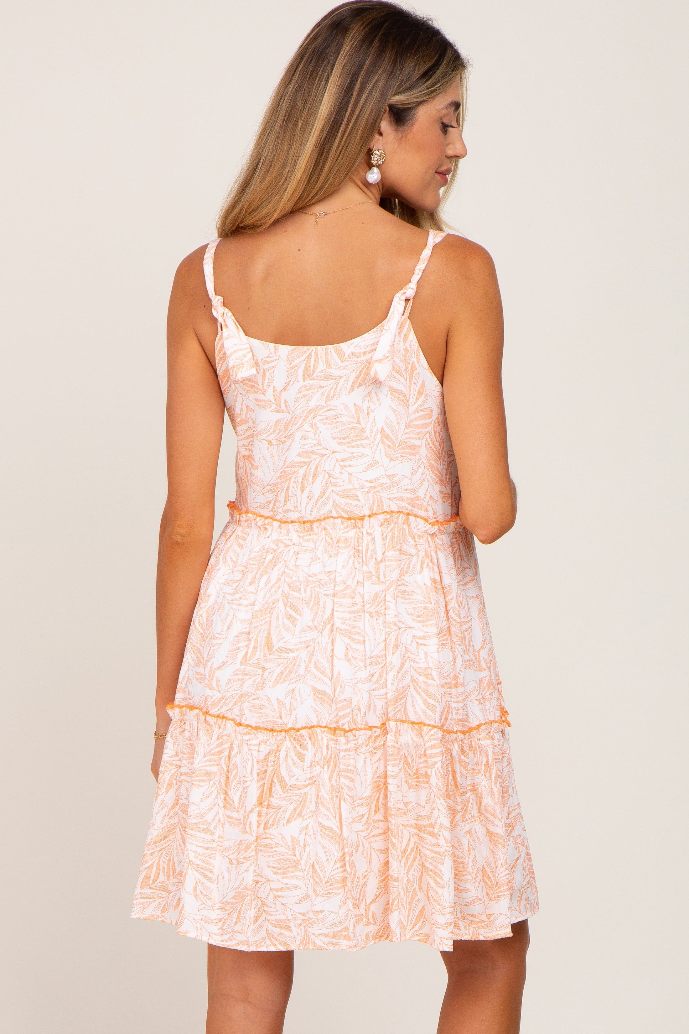 Orange Palm Printed Square Neck Ruffle Tiered Maternity Dress sold by Pinkblush product image thumbnail 4