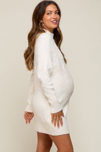 Cream Knit Long Sleeve Maternity Sweater Dress sold by Pinkblush