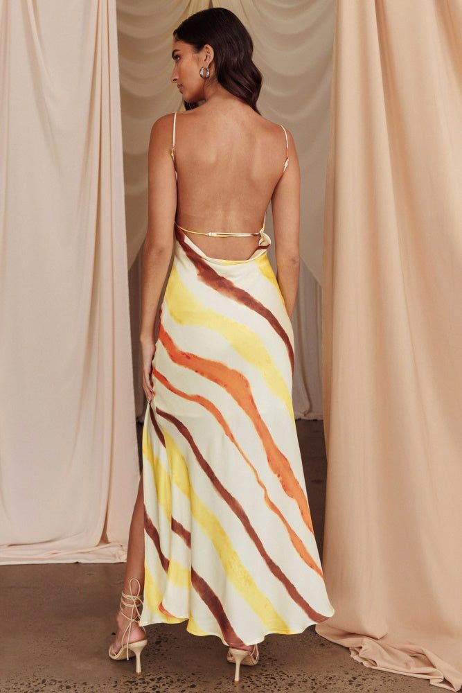 Yellow Sleeveless Abstract Stripe Maxi Dress sold by Pinkblush product image thumbnail 2
